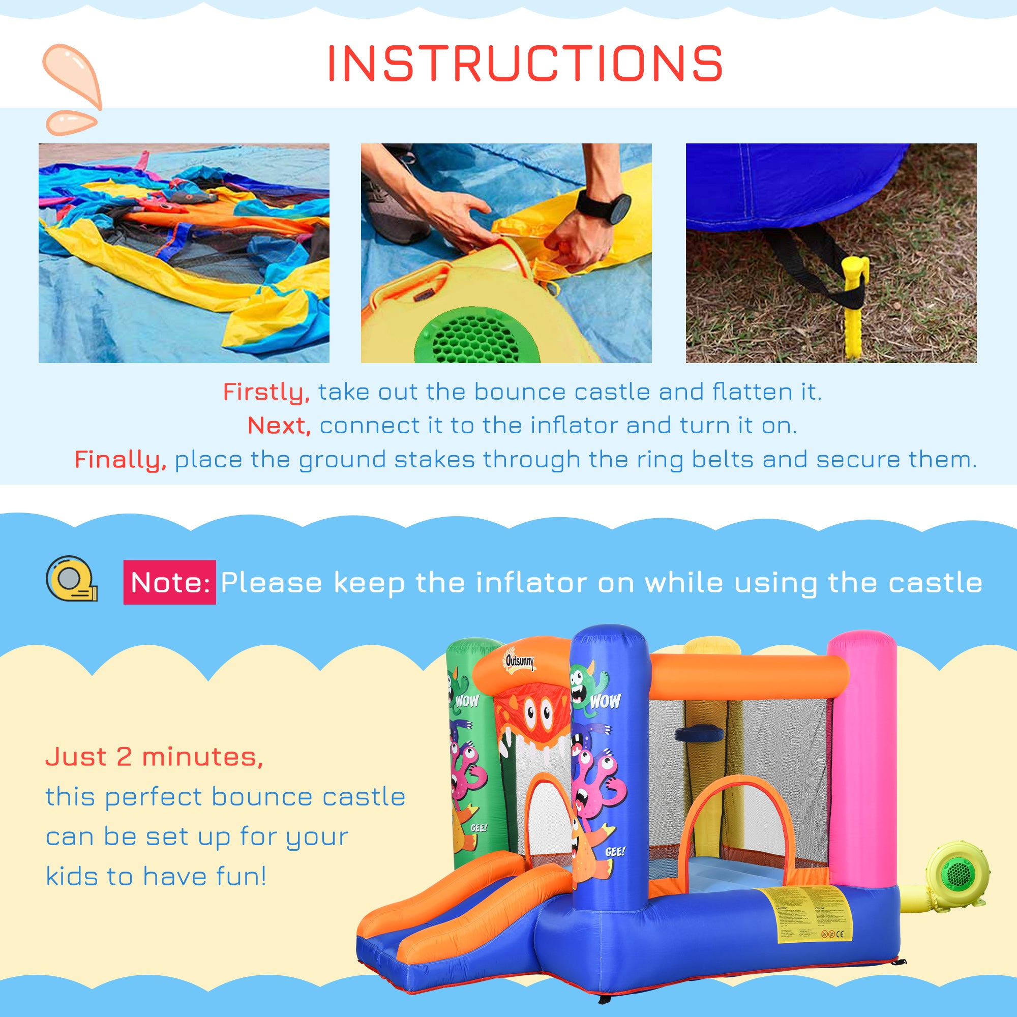 Bouncy Castle Inflatable Basket Trampoline Slide Monster Design 180 x 250 x 175 (CM)