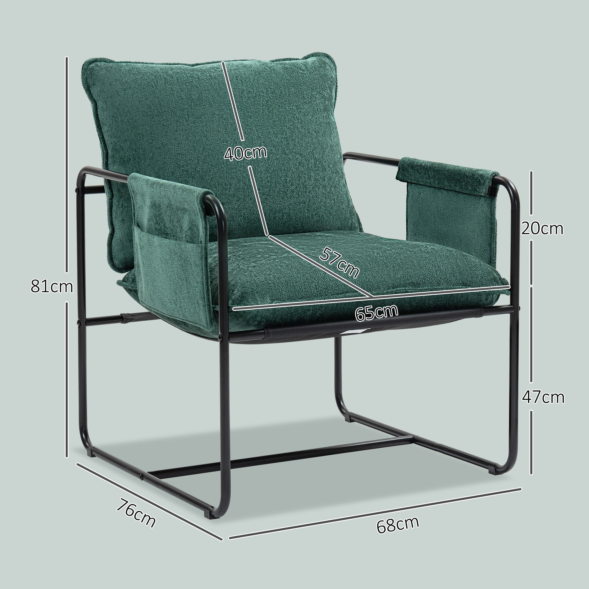 Minimal Padded Accent Chair with Side Pockets - Green