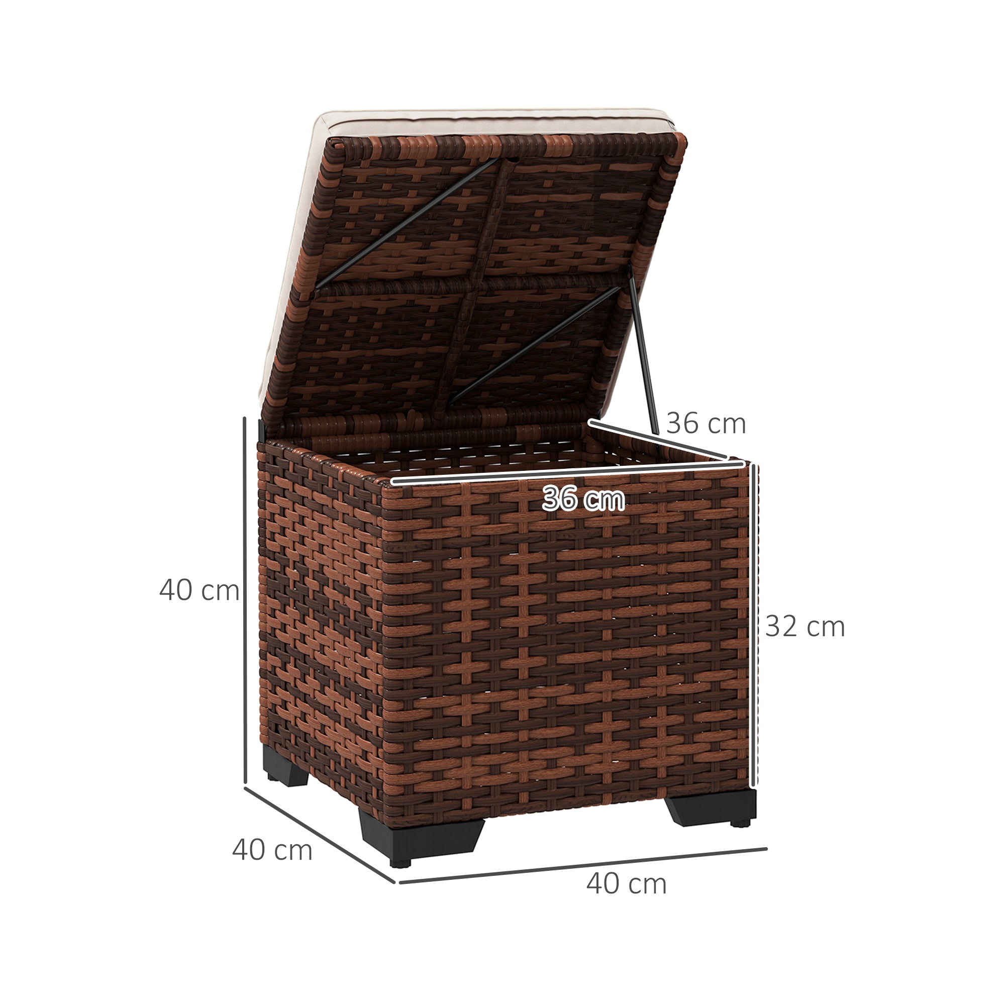 Set of 2 Rattan Storage Ottomans with Removable Cushions Beige