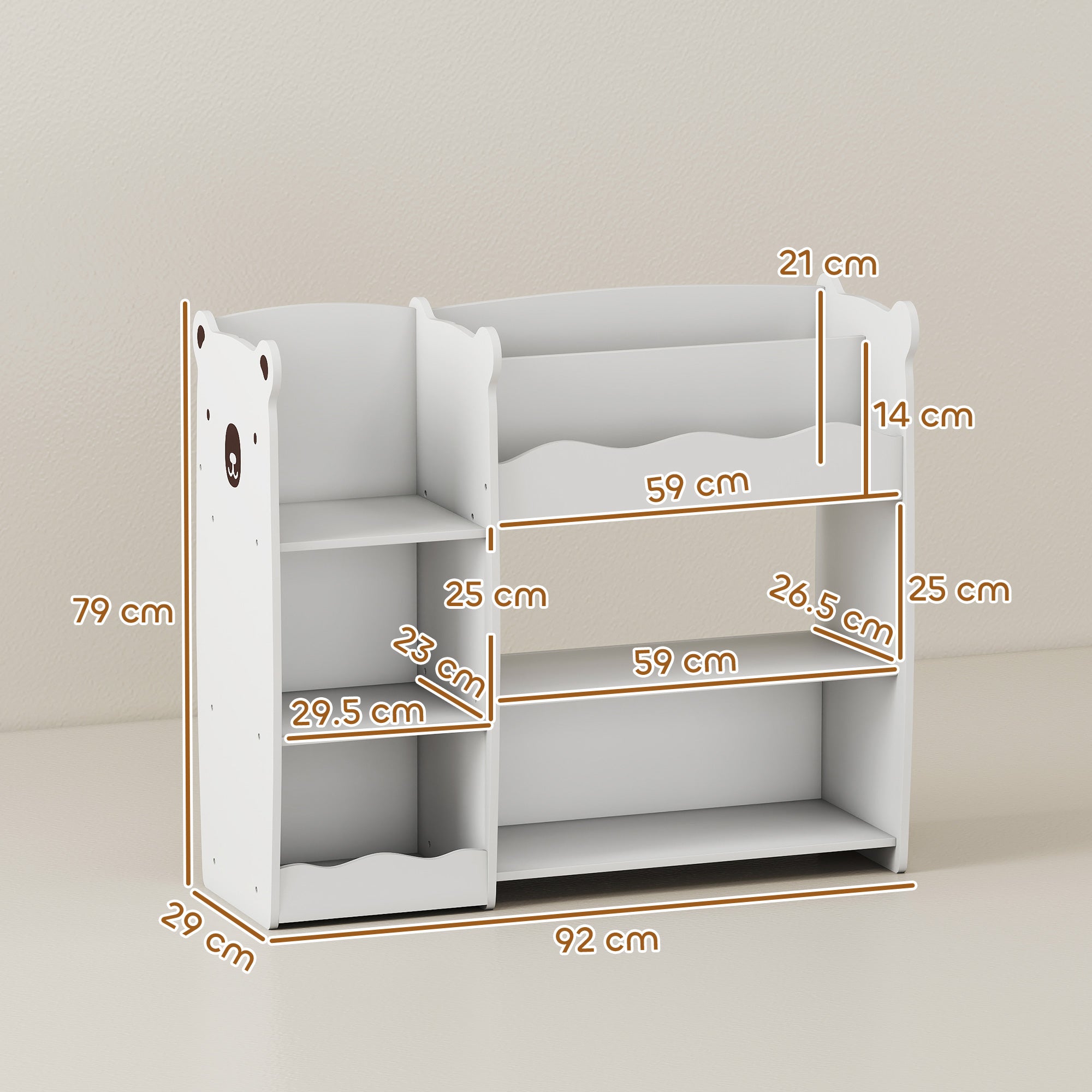 Kids Toy Storage Unit, Bear Design Kids Bookshelf and Toy Organiser, for Bedroom, Nursery, Playroom, White