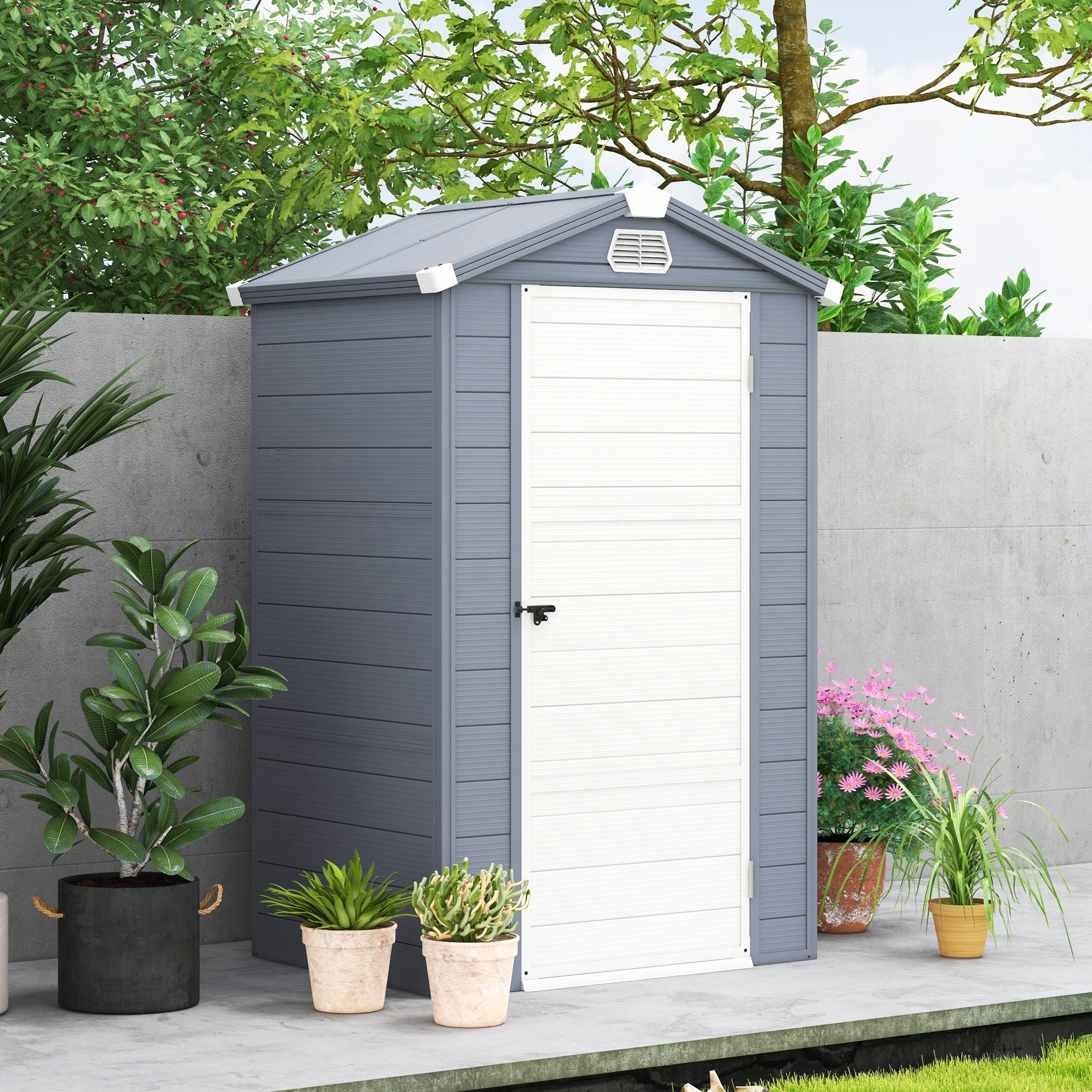 4.4ft x 3.3ft size Aluminium Frame and Plastic Wall Shed, with Foundation - Grey