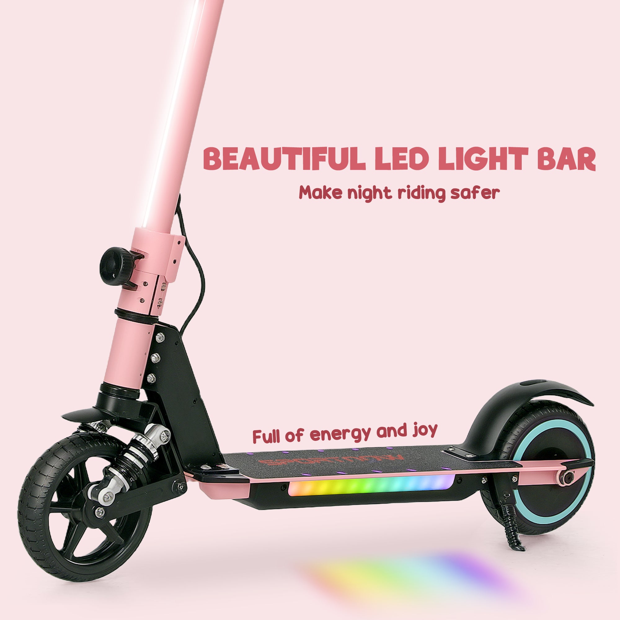 Folding Electric Scooter for Kids 6-14 with Dual Brakes, Suspension, LED Lights & Display, 6.8kg Aluminium, 14 KM/H - Pink