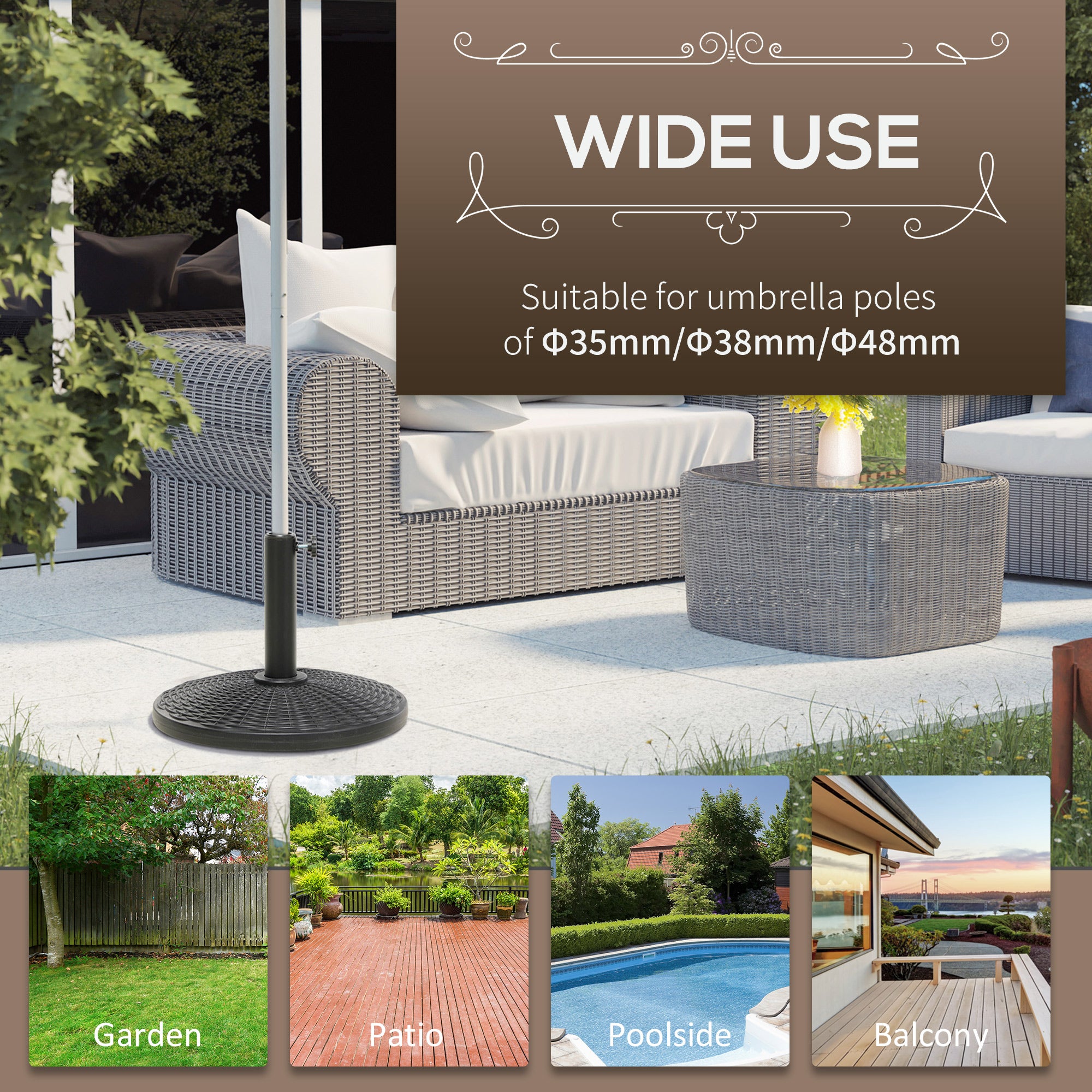 11.5 kg Plastic and Cement Rattan Pattern Parasol Base - Black