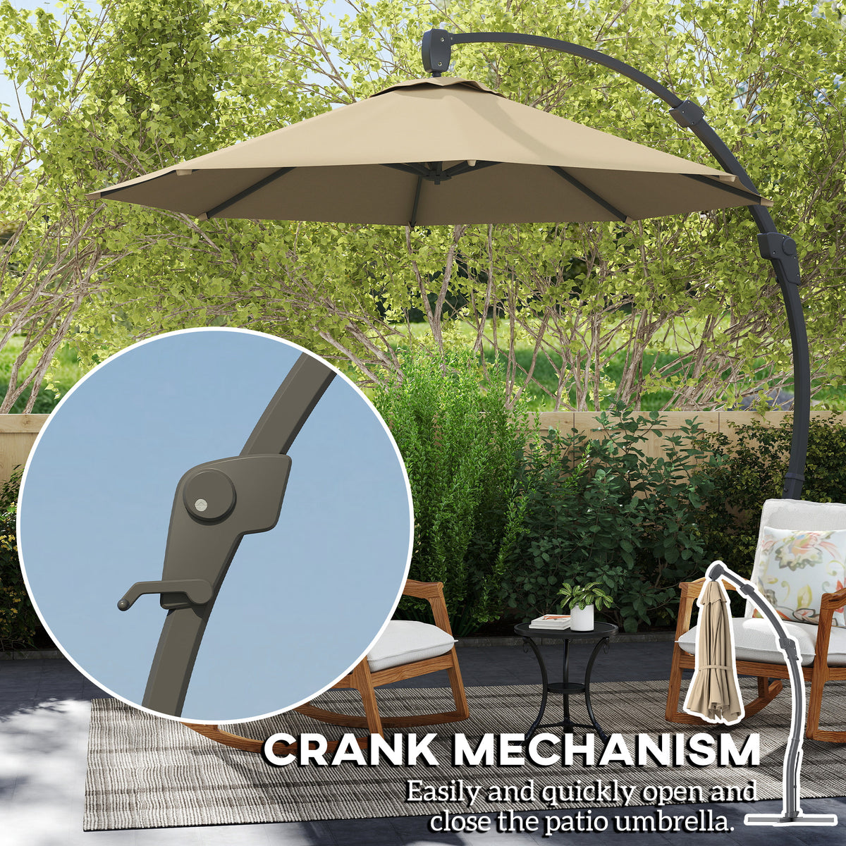 3 Metre Aluminium Cantilever Parasol with 360° Rotation - Khaki