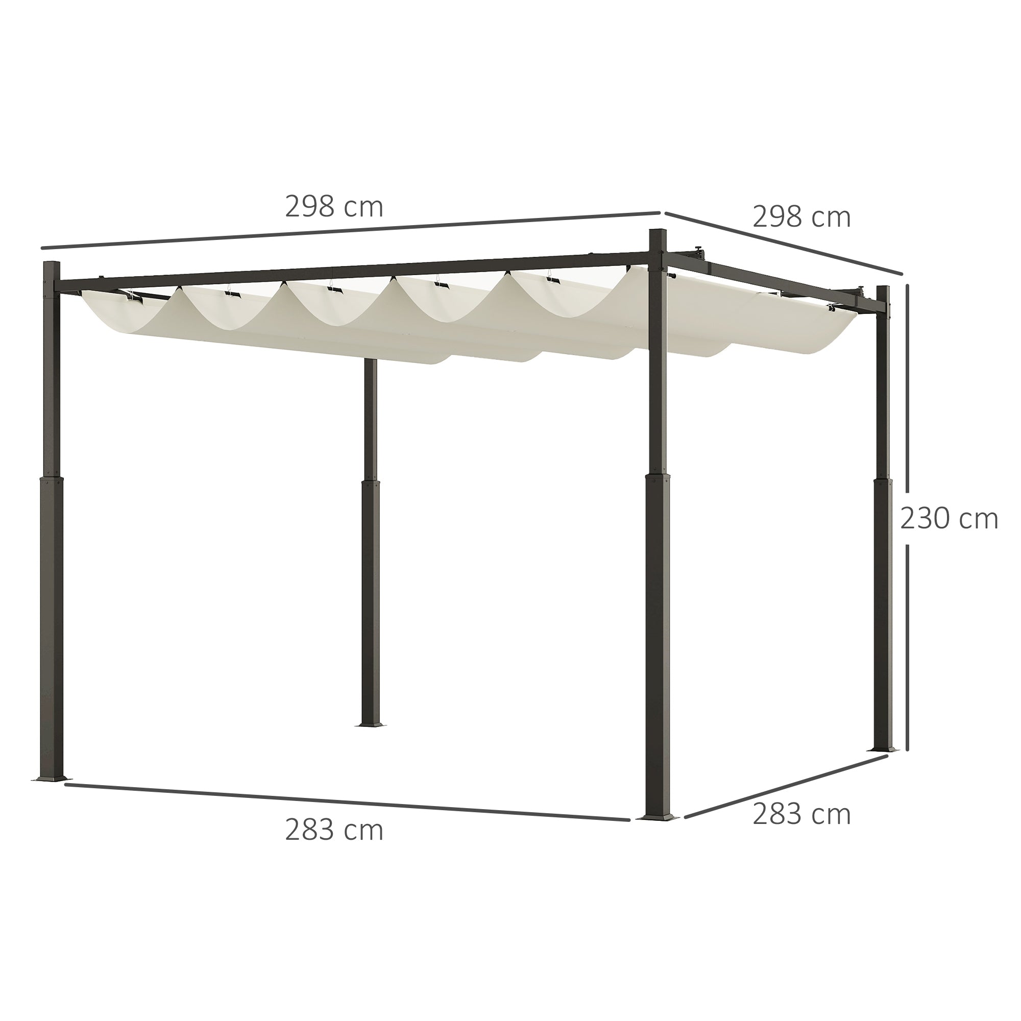 3 x 3 Metre Metal Pergola with Retractable UPF30+ Canopy - Cream White