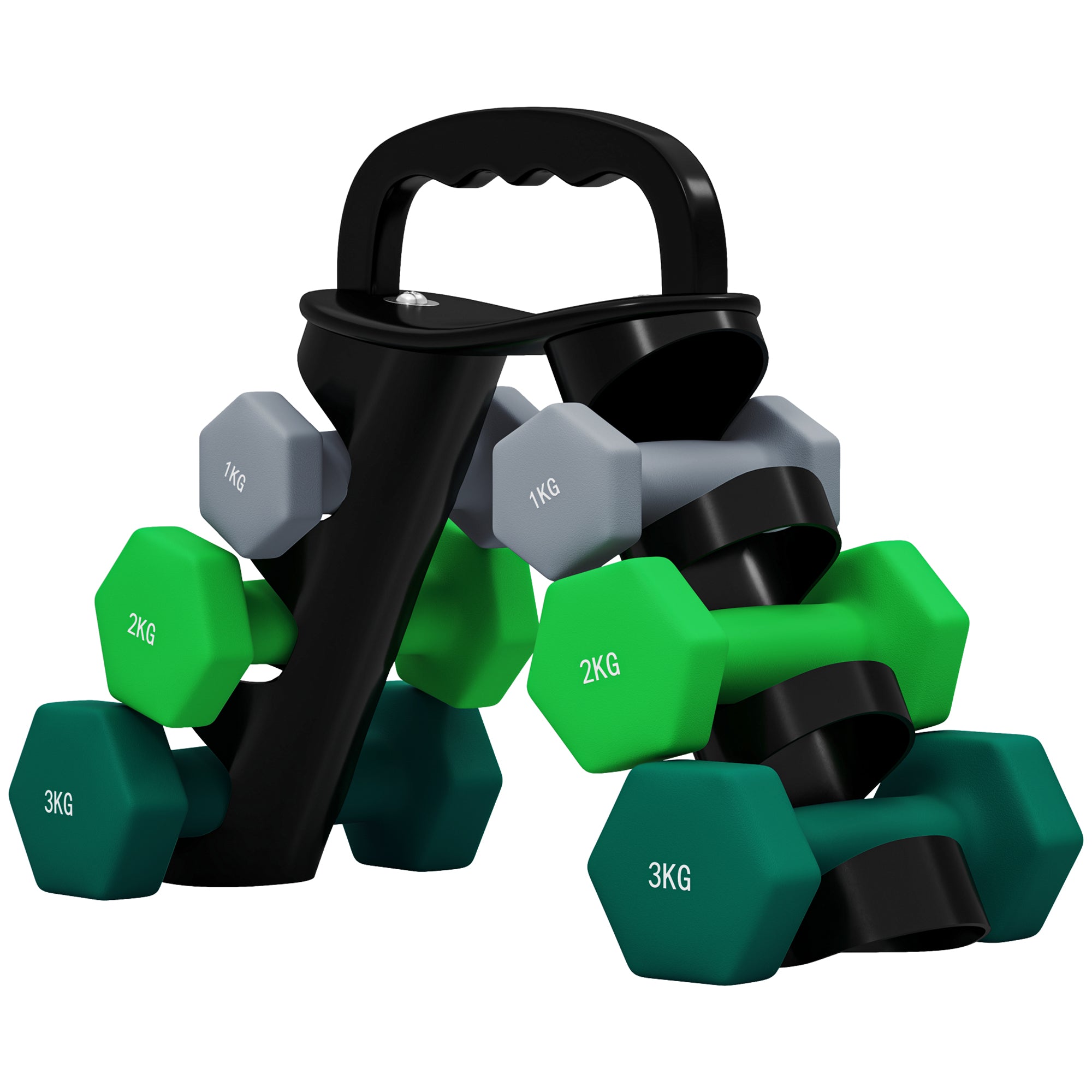 Dumbbells Set with Carry Storage Rack, Set of 6 Weights for Home Gym Kettlebell Training Weight Lifting Exercise, 2 x 1kg, 2 x 2kg, 2 x 3kg