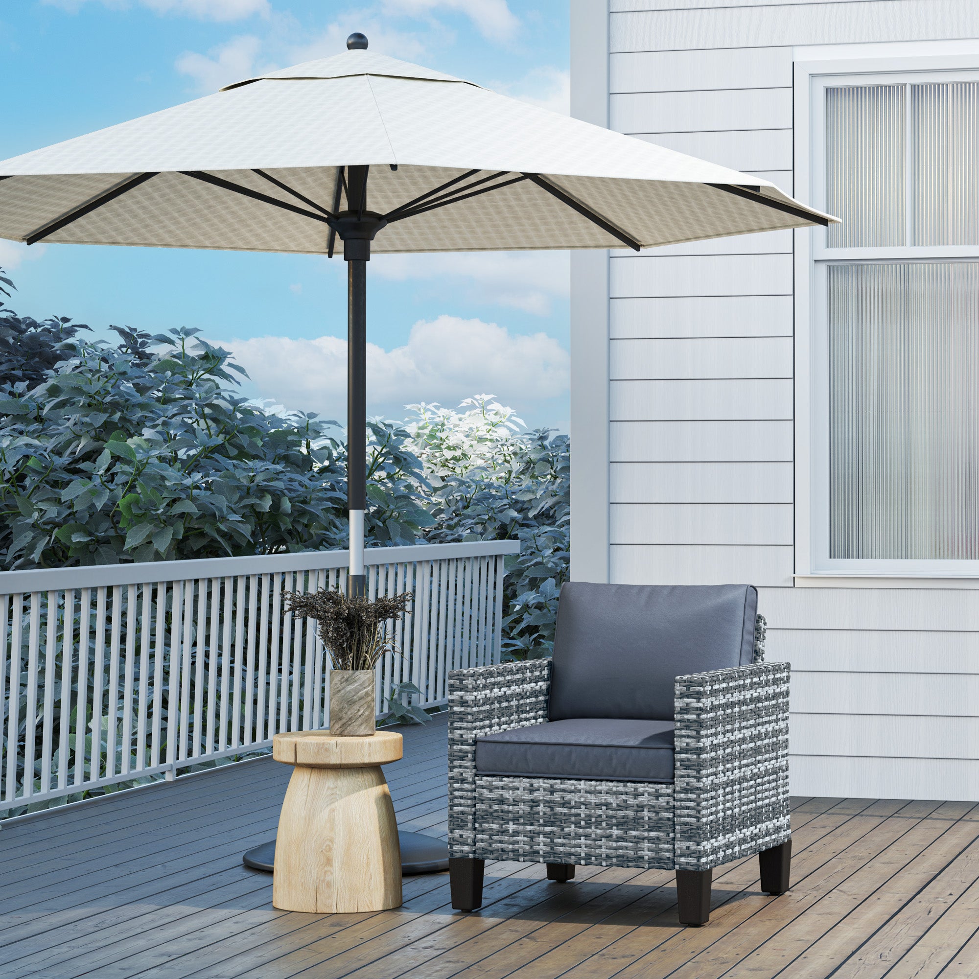 Single Rattan Armchair with Cushions for Outdoor Seating - Light Grey