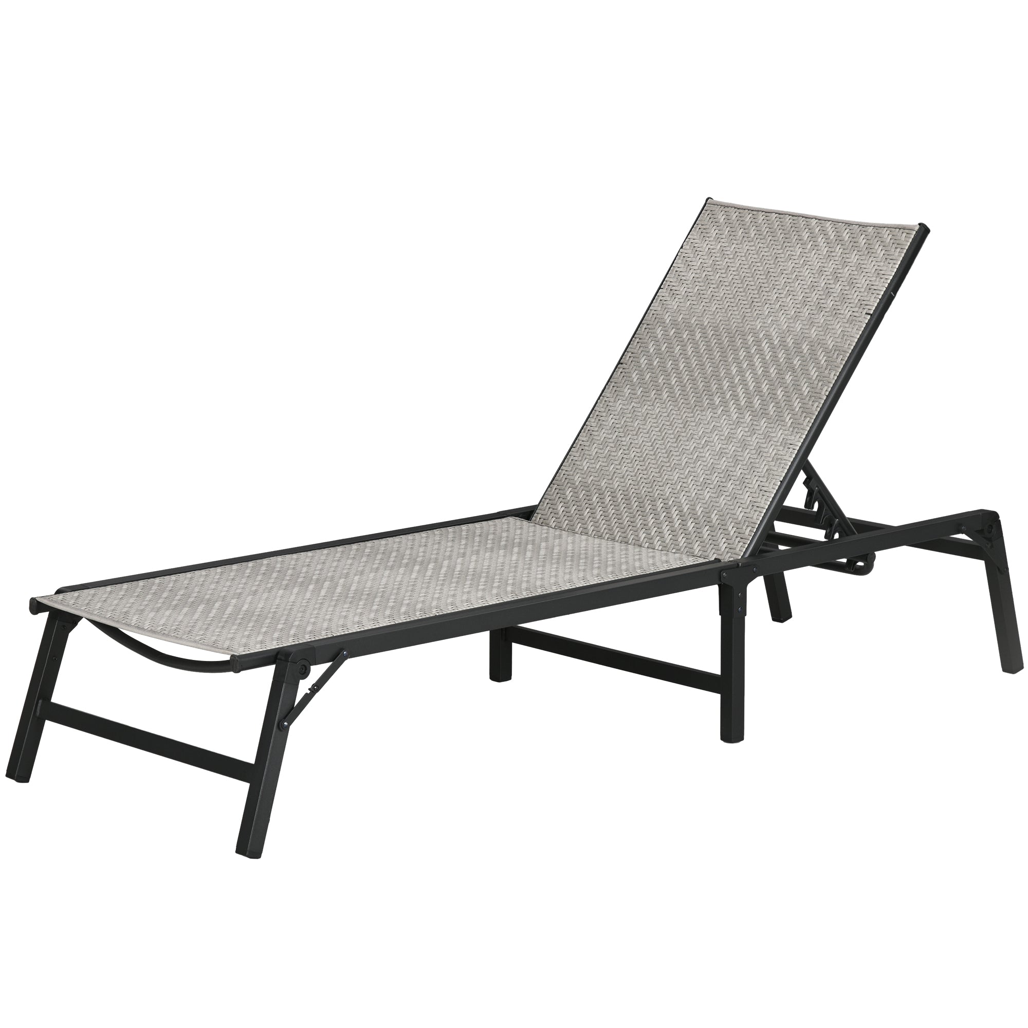 Foldable Rattan Sun Lounger with 5-Level Adjust Backrest, Recliner Chair, Mixed Grey