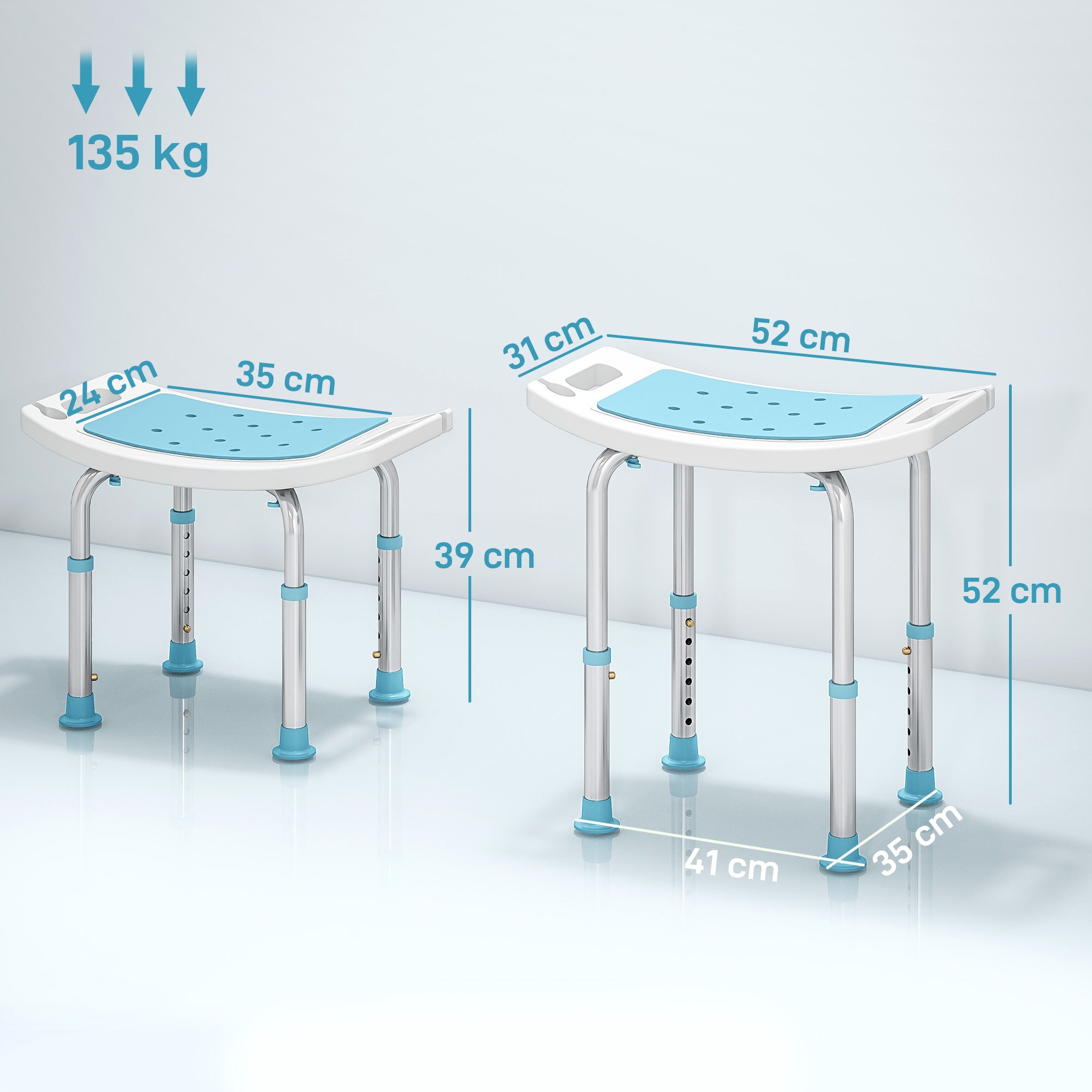 Shower Chair, Adjustable Height Shower Stool with Aluminium Frame and Non-Slip Feet, Bathtub Stool Seat with Padded Seat for Elderly Disabled Handicap, Turquoise