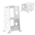 2-in-1 Toddler Step Stool with Safety Rail and Table Set for Kitchen & Bathroom - White