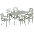 7 Pieces Garden Table and Chairs, 6 Seater Outdoor Table and Chairs with Umbrella Hole, for Garden, Light Grey