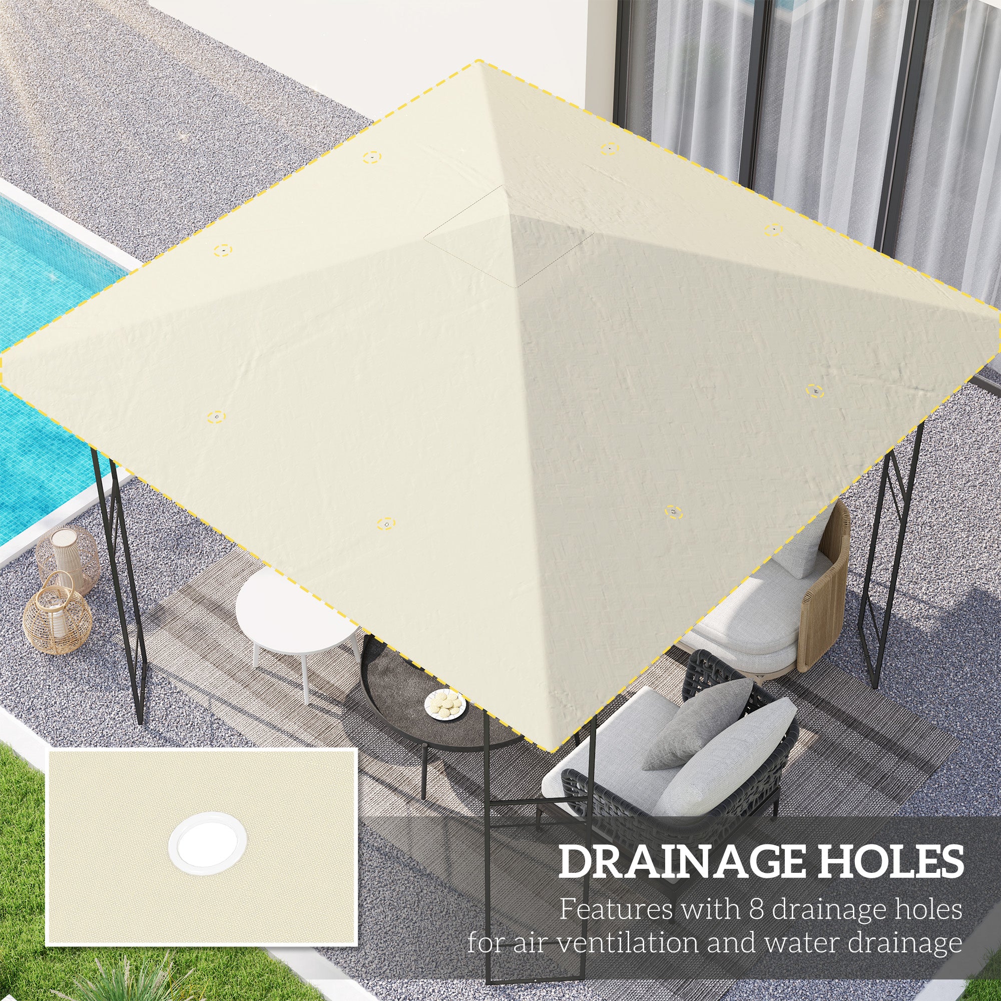 3 x 3 Metre Gazebo Canopy Replacement Set - Cream, UPF30+ Polyester