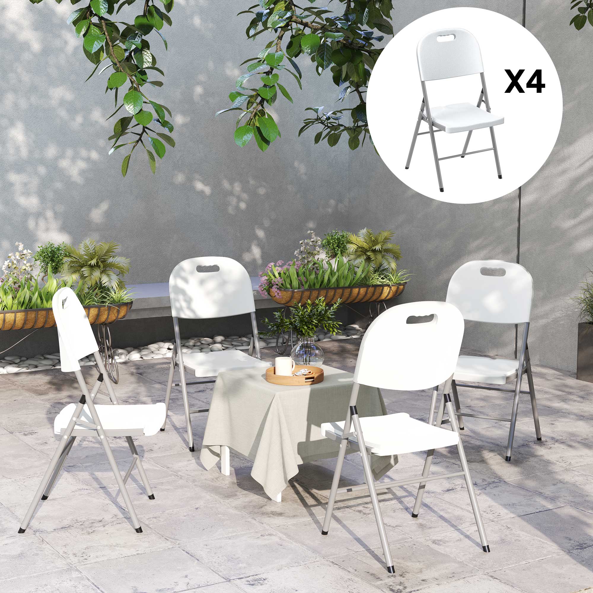 Set of 4 Foldable Steel Frame Outdoor Chairs - White
