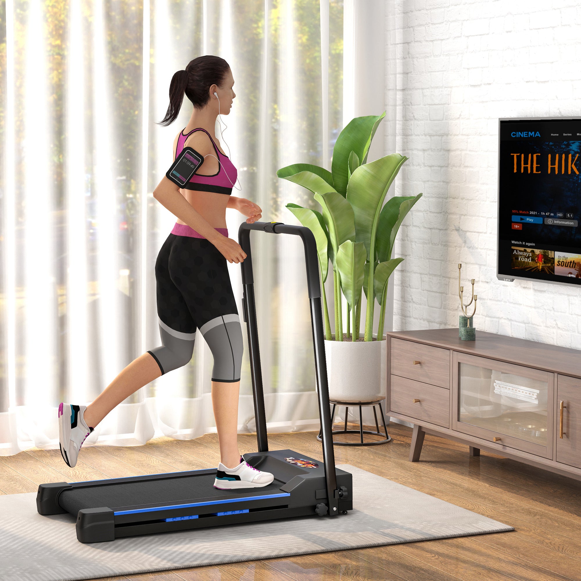 Folding Motorised Home Treadmill Walking Machine with LCD Monitor, Blue