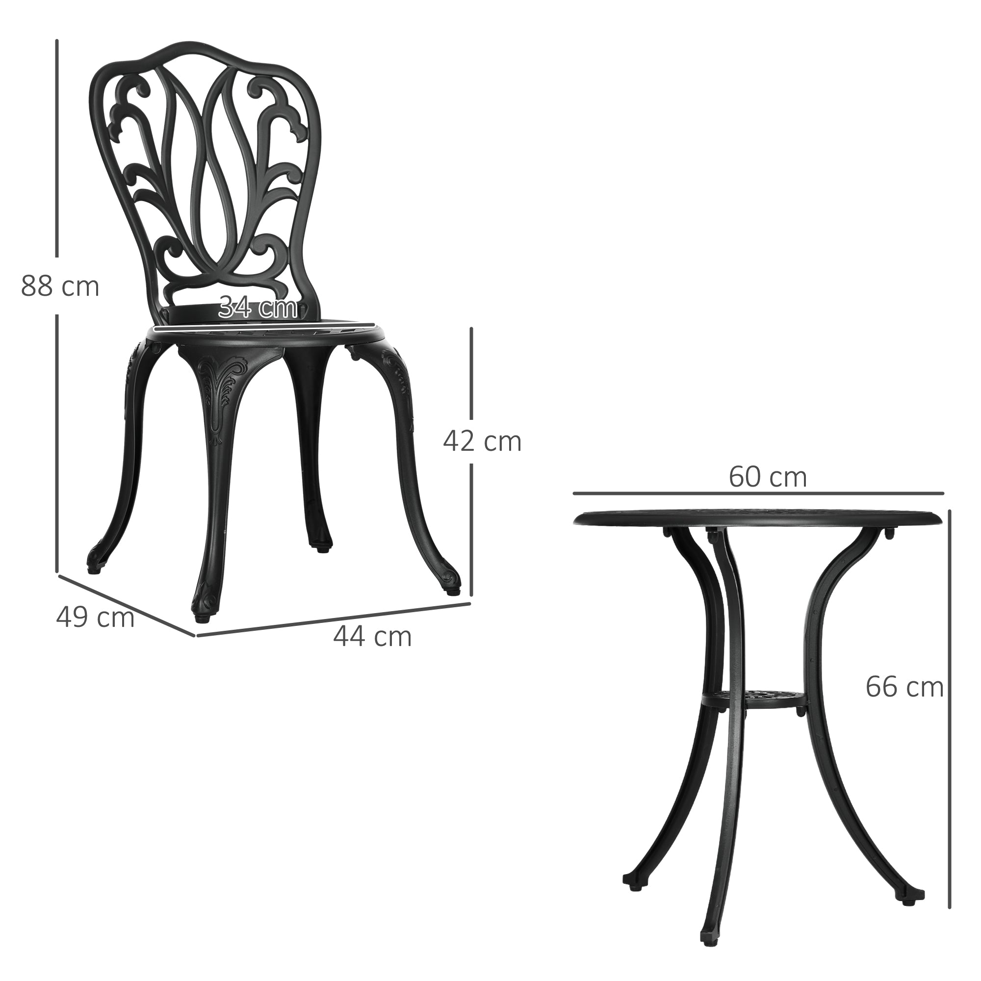 3 Piece Garden Bistro Set, Cast Aluminium Outdoor Furniture Set with Umbrella Hole for Balcony, Porch, Patio, Black