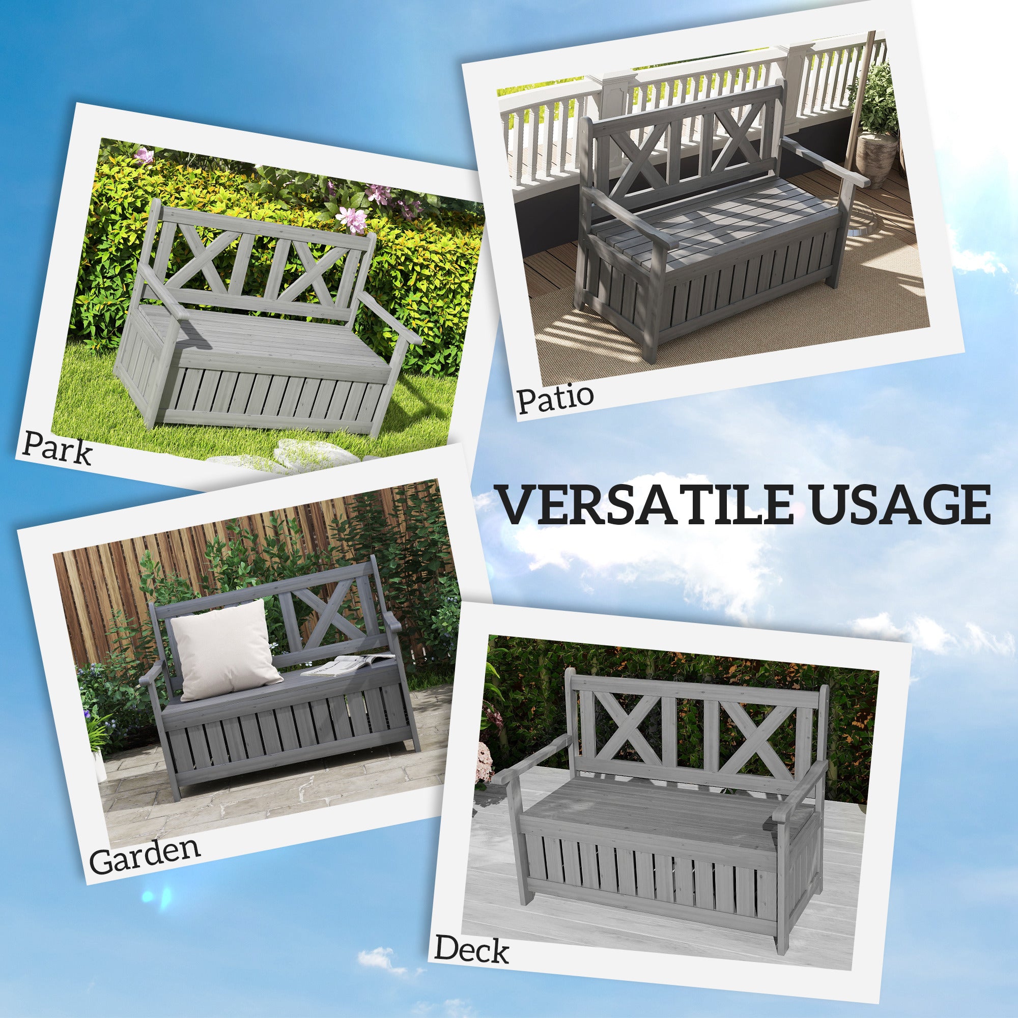 2-Seater Outdoor Garden Storage Bench with Seating for Patio and Porch - Charcoal Grey