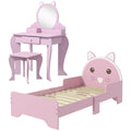 ZONEKIZ Kids Wooden Bedroom Furniture Set with Cat Design - Multi-Colored