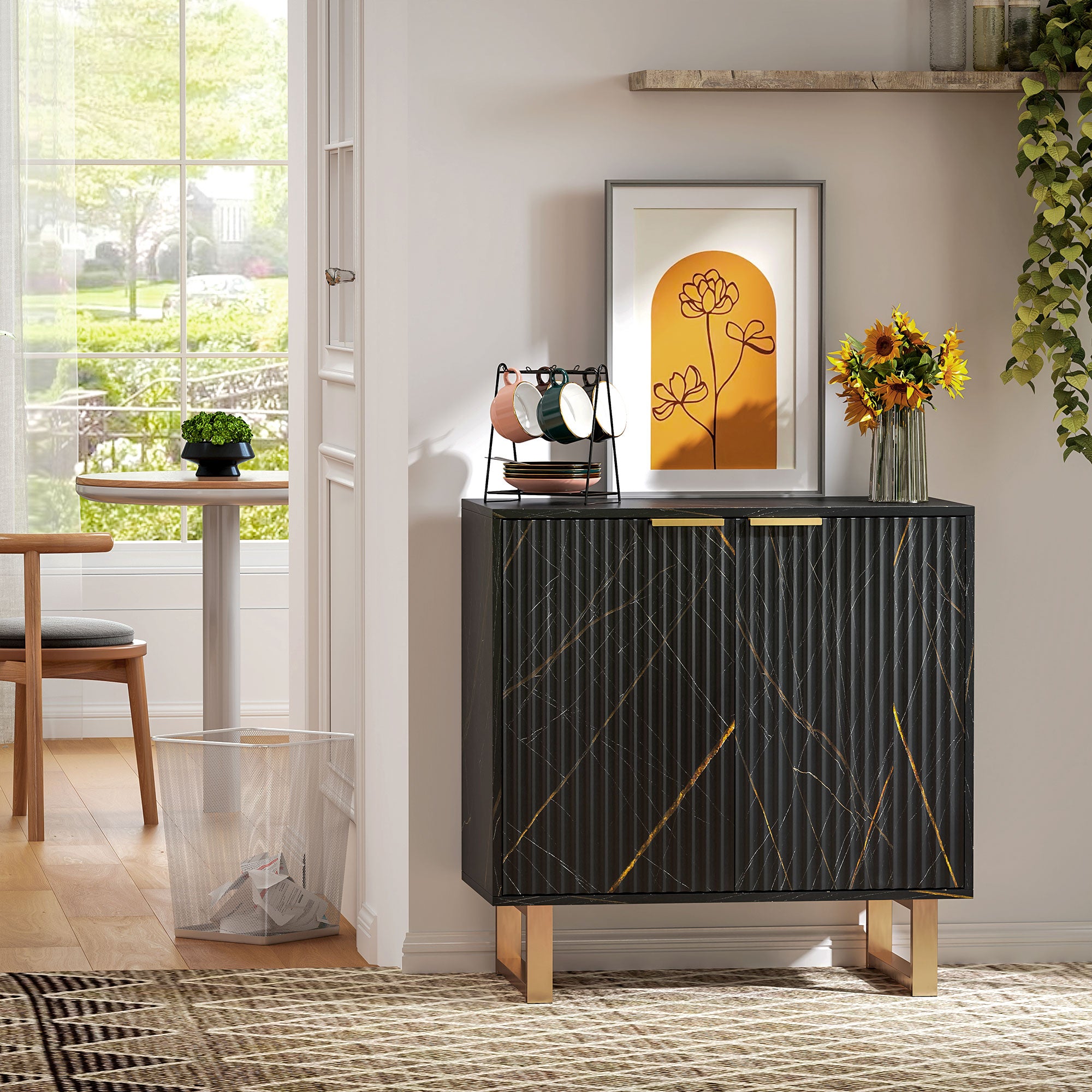 Elegant Storage Sideboard - Black/Gold-Tone