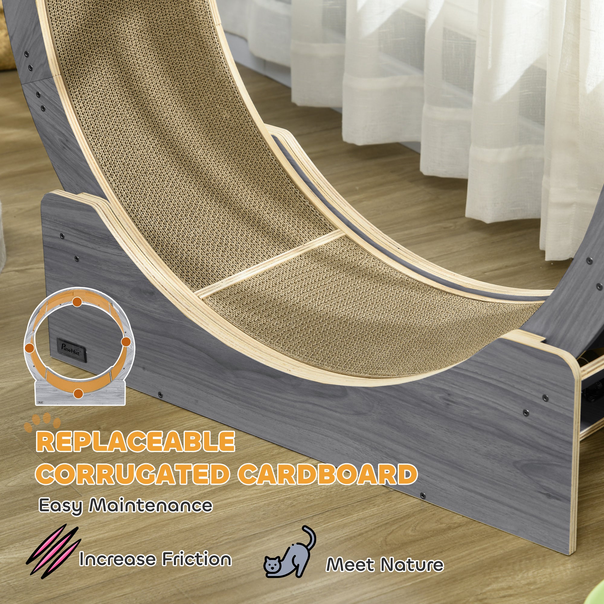 Cat Wheel with Brake, Scratching Pads - Grey