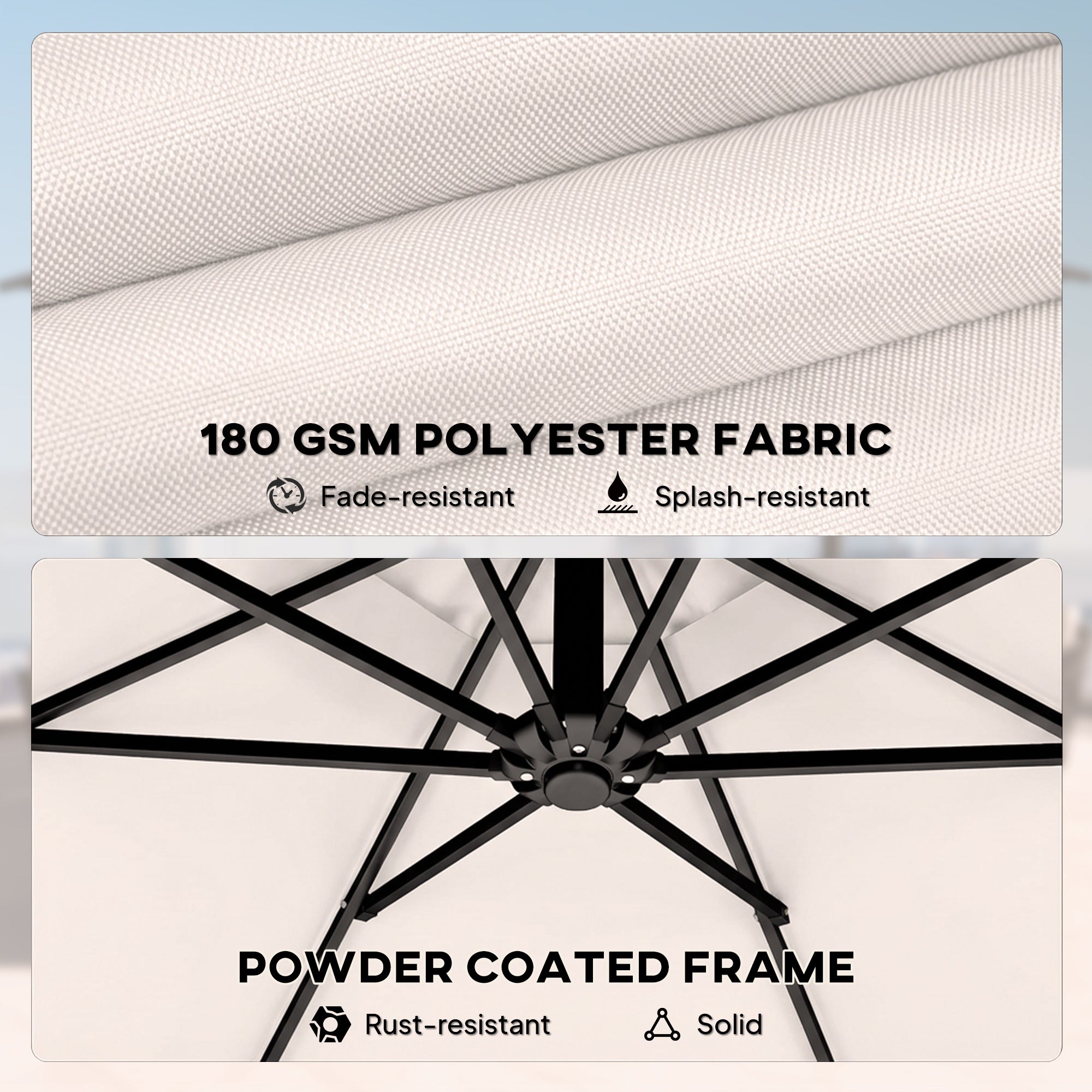 3 m Garden Cantilever Parasol with Cover, Round Overhanging Umbrella with 360° Rotation, Tilt, Cream White