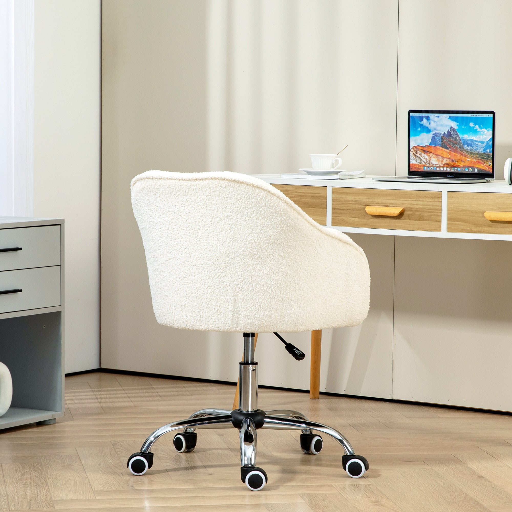 Teddy Fleece Swivel Office Chair - Cream