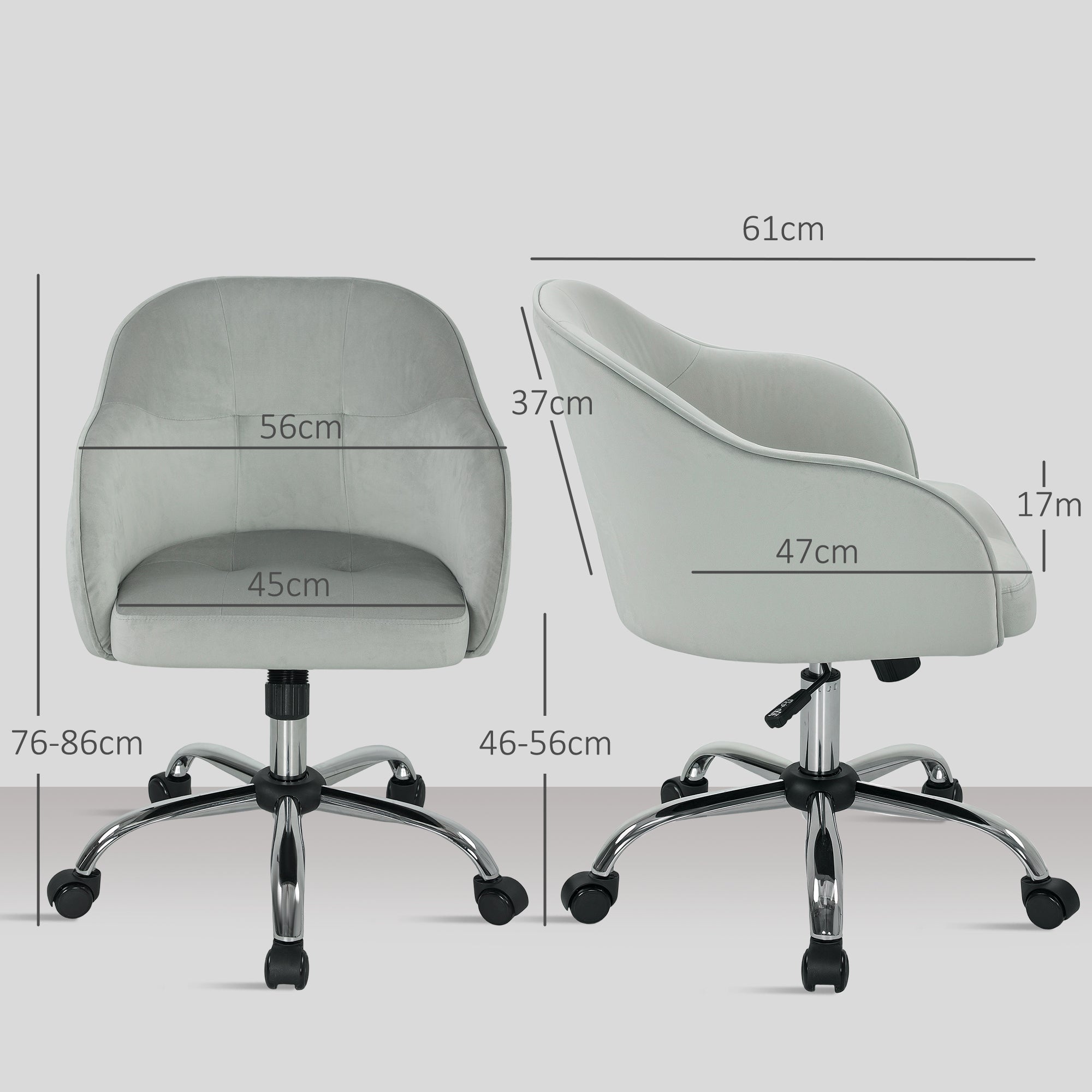 46-56 cm Velvet-feel Office Chair - Grey