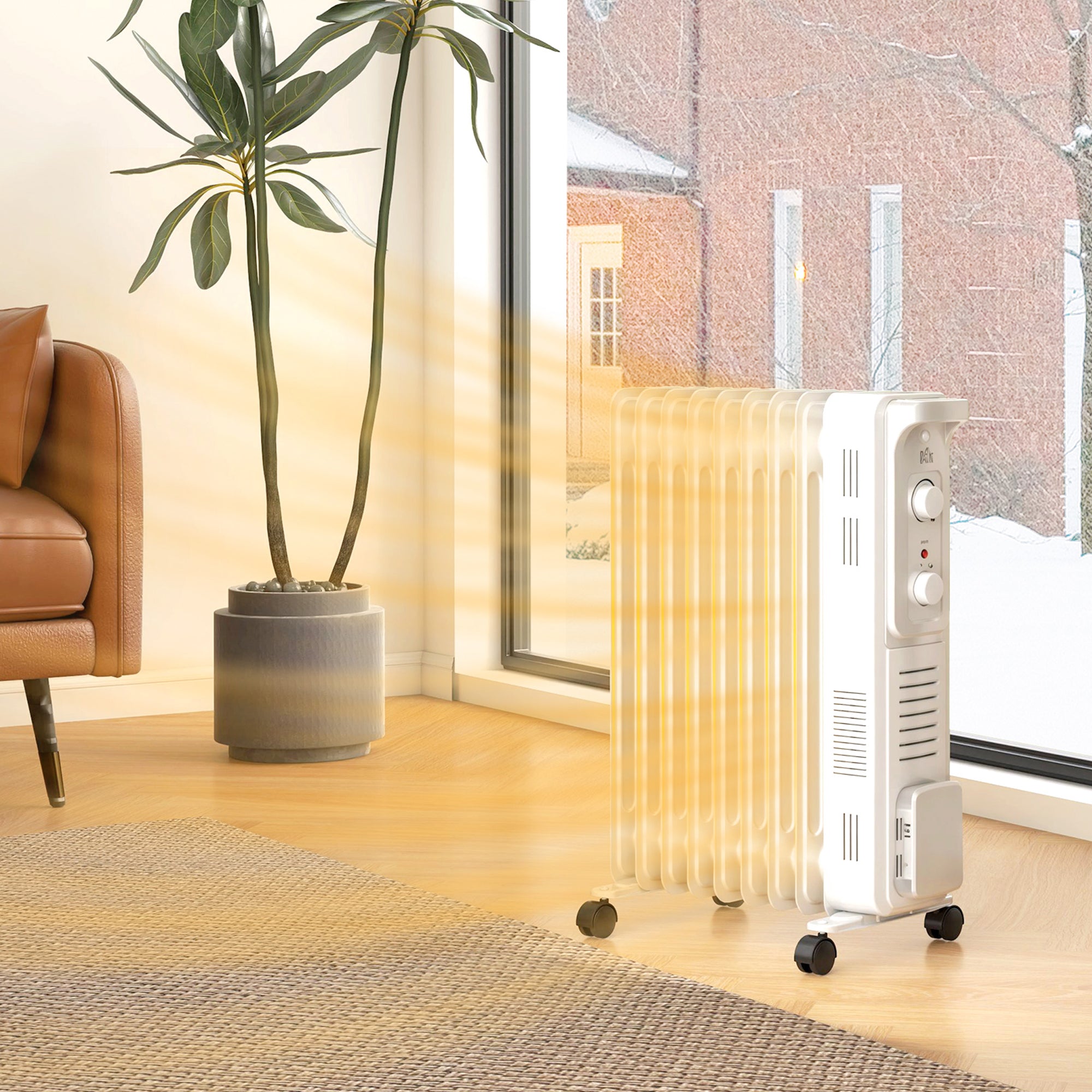 2000W Quiet Oil Filled Radiator, 9 Fin Energy Efficient Portable Electric Heater with 3 Heat Settings, Adjustable Thermostat, Safety Tip Over, Overheat Protection, for Home, White