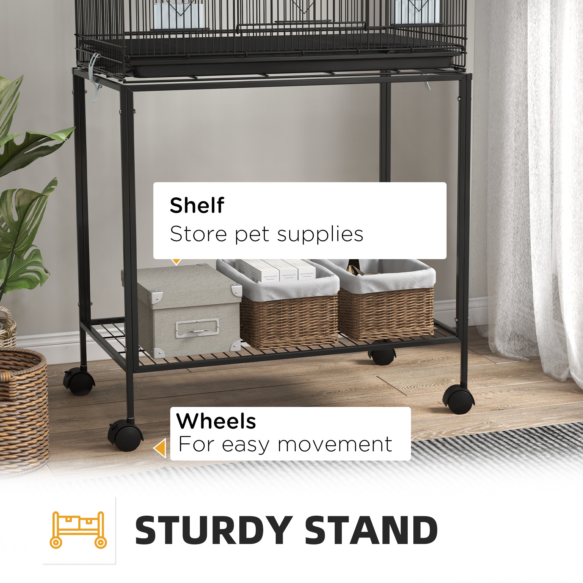 Two-Tier Bird Cage on Wheels, with Stand, for Small Birds