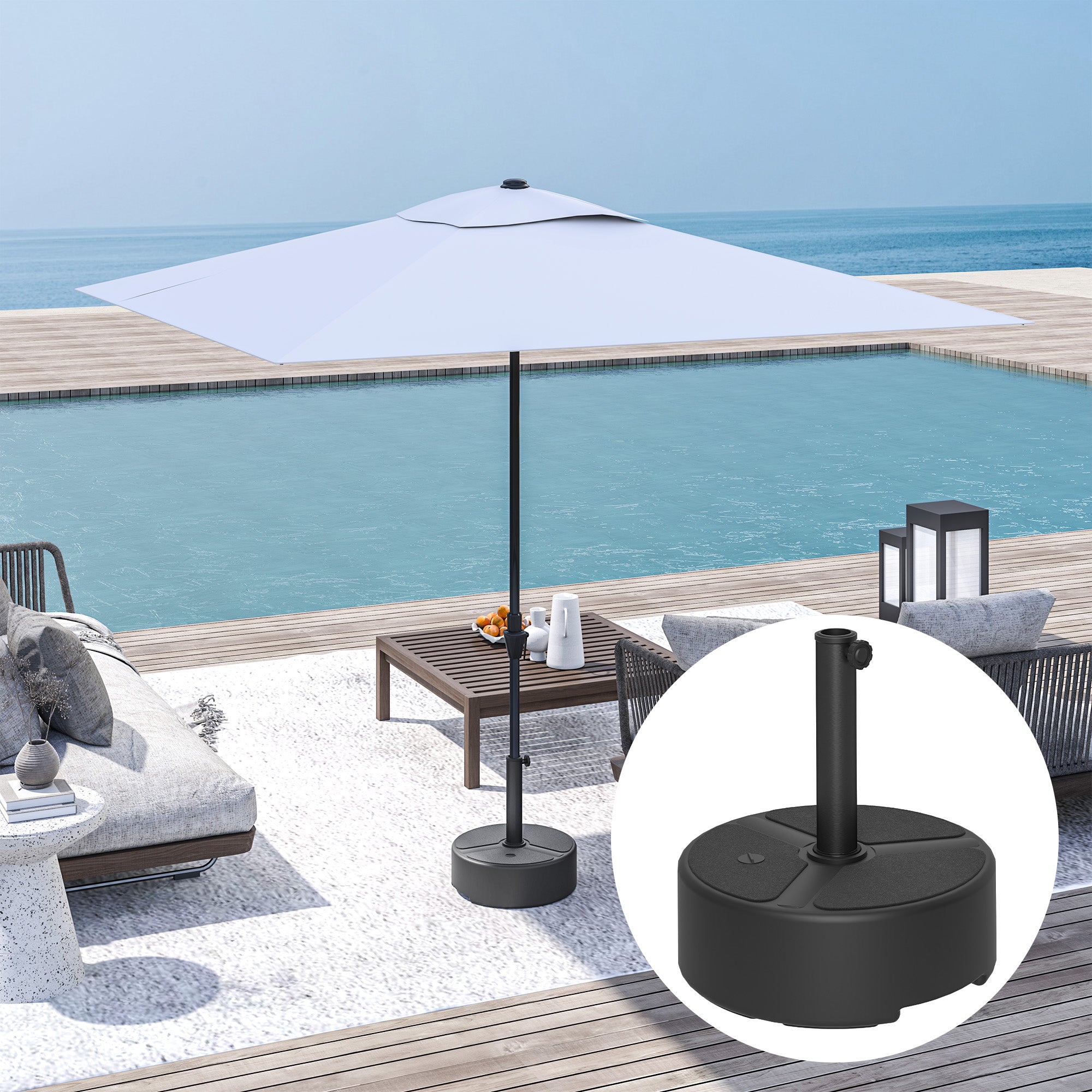 Heavy Duty Round Garden Parasol Base for 38-48mm Poles - Black