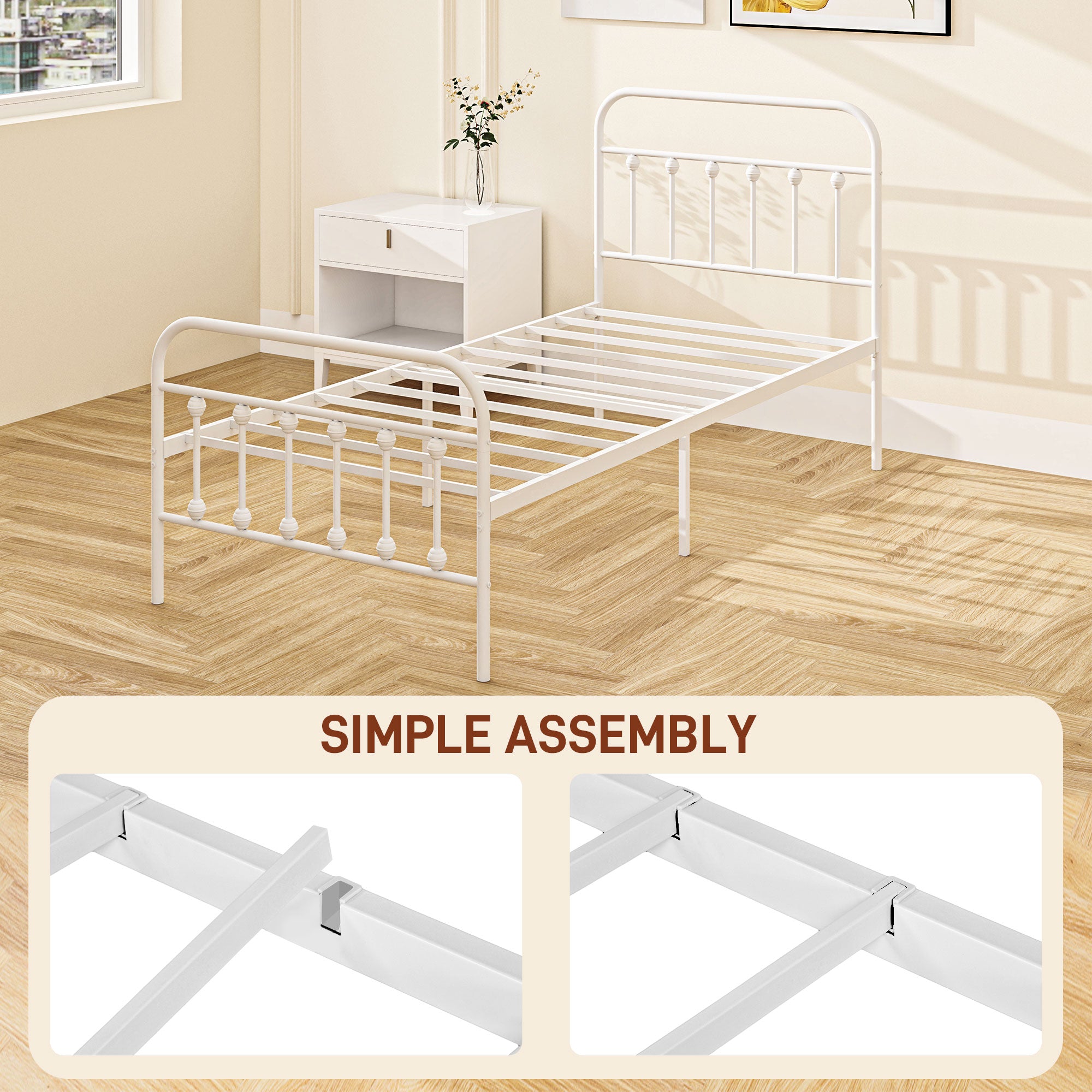 Single Minimalistic Metal Bed Frame - White