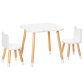 3 Piece Kids Table and Bear-Shaped Chair Set for Toddlers - White