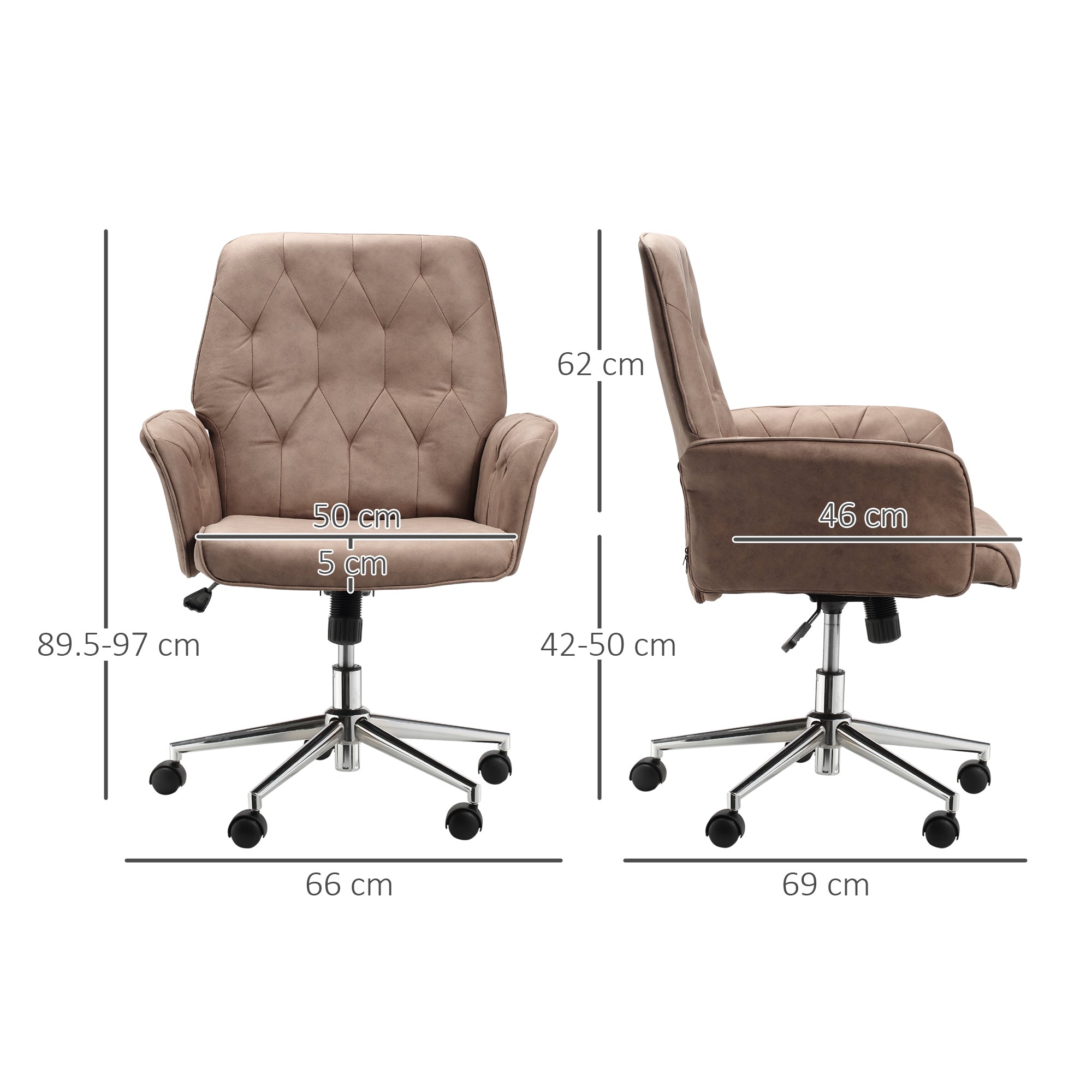 Office Desk Chair, Microfibre Vanity Chair with Adjustable Height, Armrest, Swivel Chair for Home, Coffee