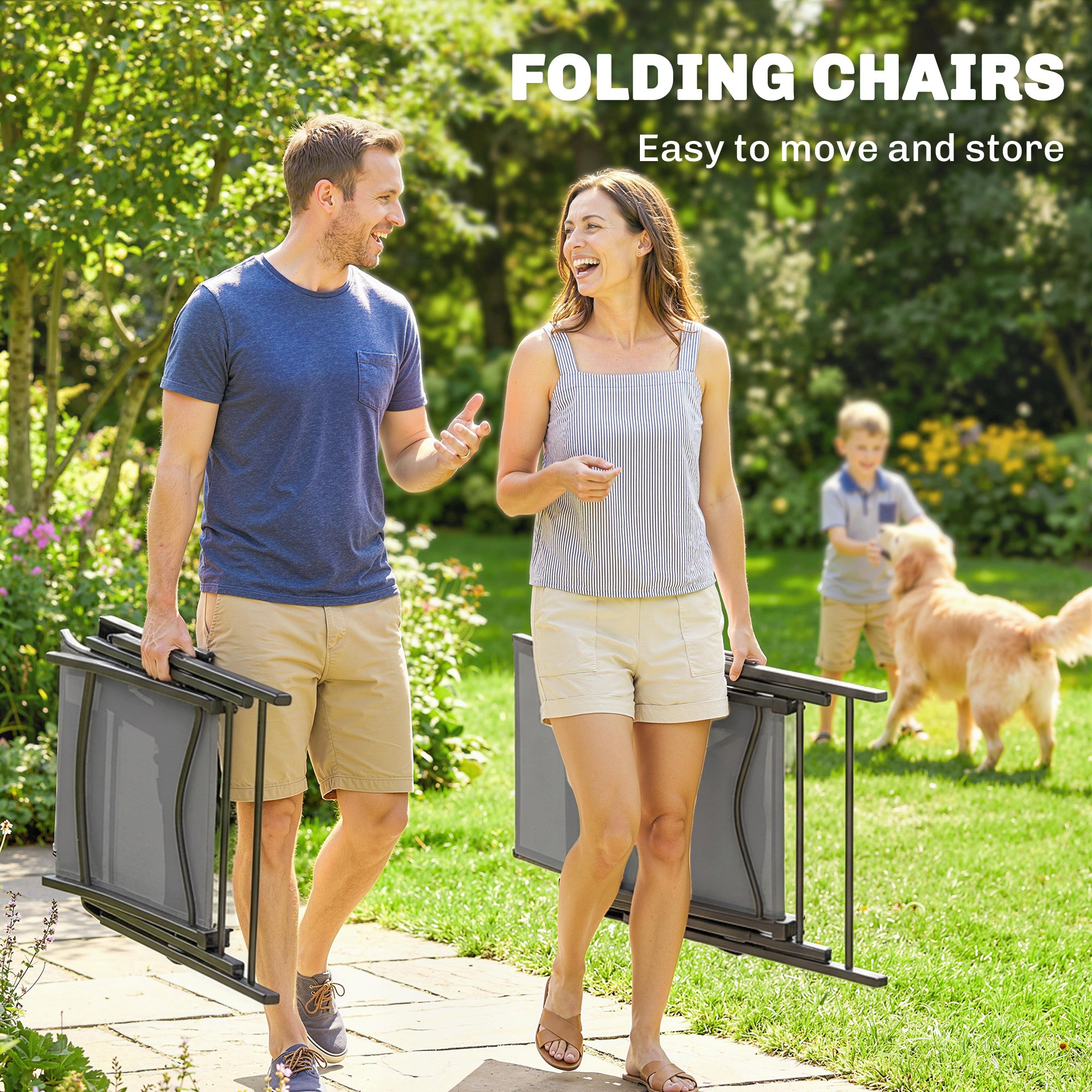 5 Pieces Outdoor Dining Set, Garden Dining Set for 4 with Square Table and Folding Chairs, Grey