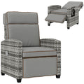 Adjustable Rattan Garden Recliner Chair with Flip Table, Cushion & Footrest - Mixed Grey/Grey