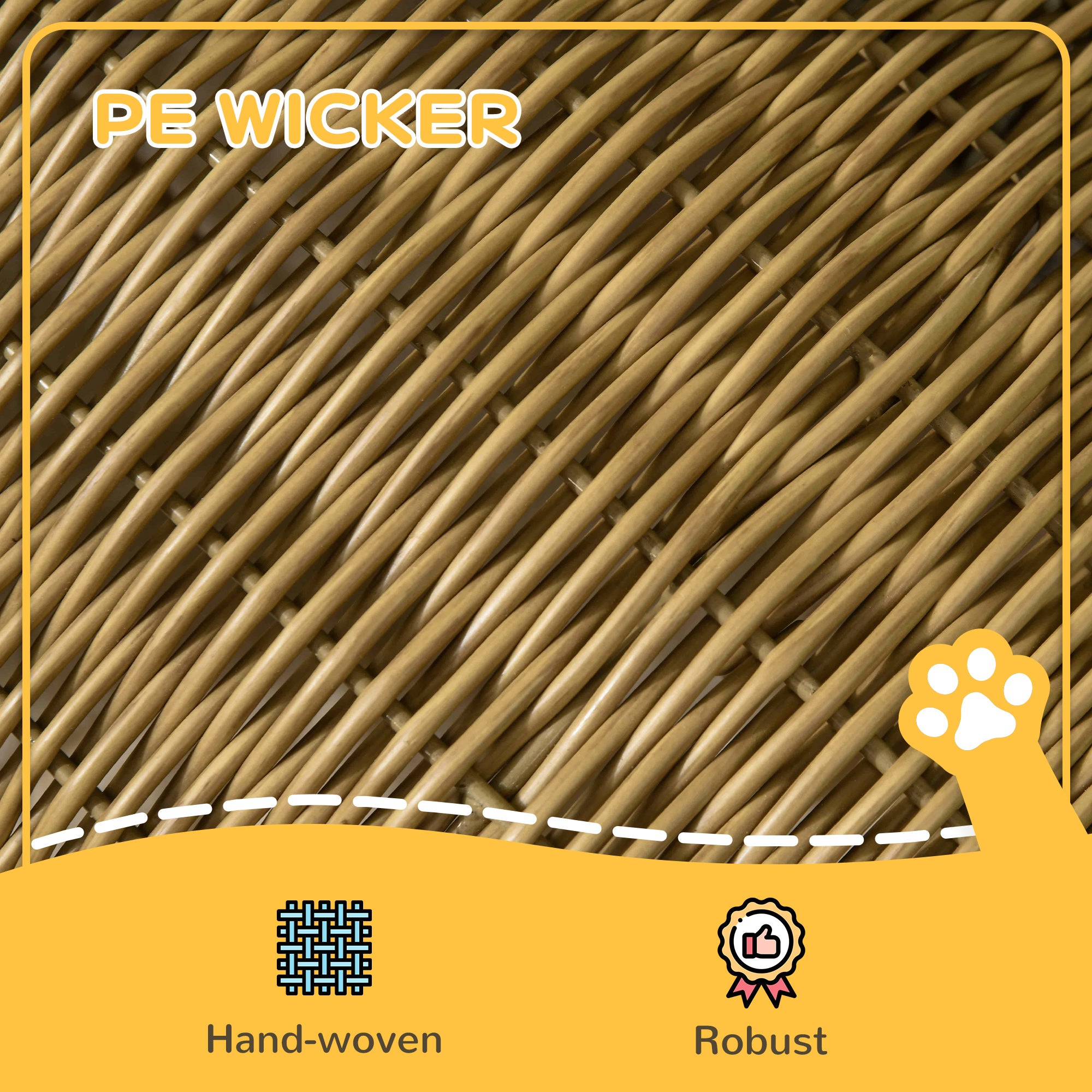 Elevated Design Wicker Cat House with Washable Cushion, Light Brown