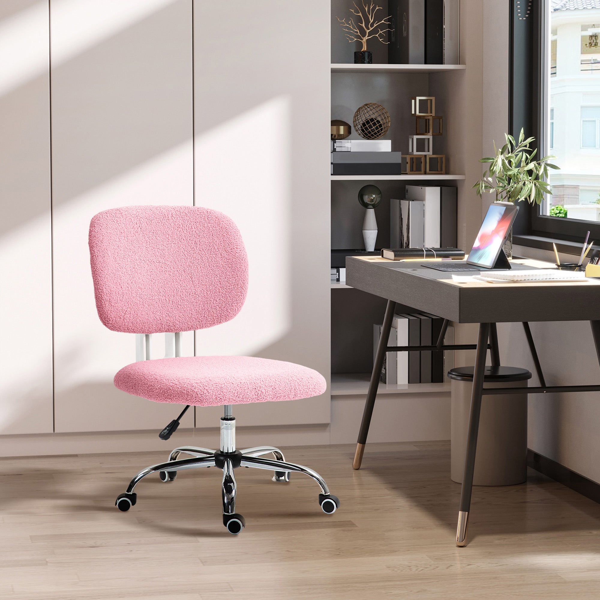 Teddy Fleece Armless Office Chair - Pink