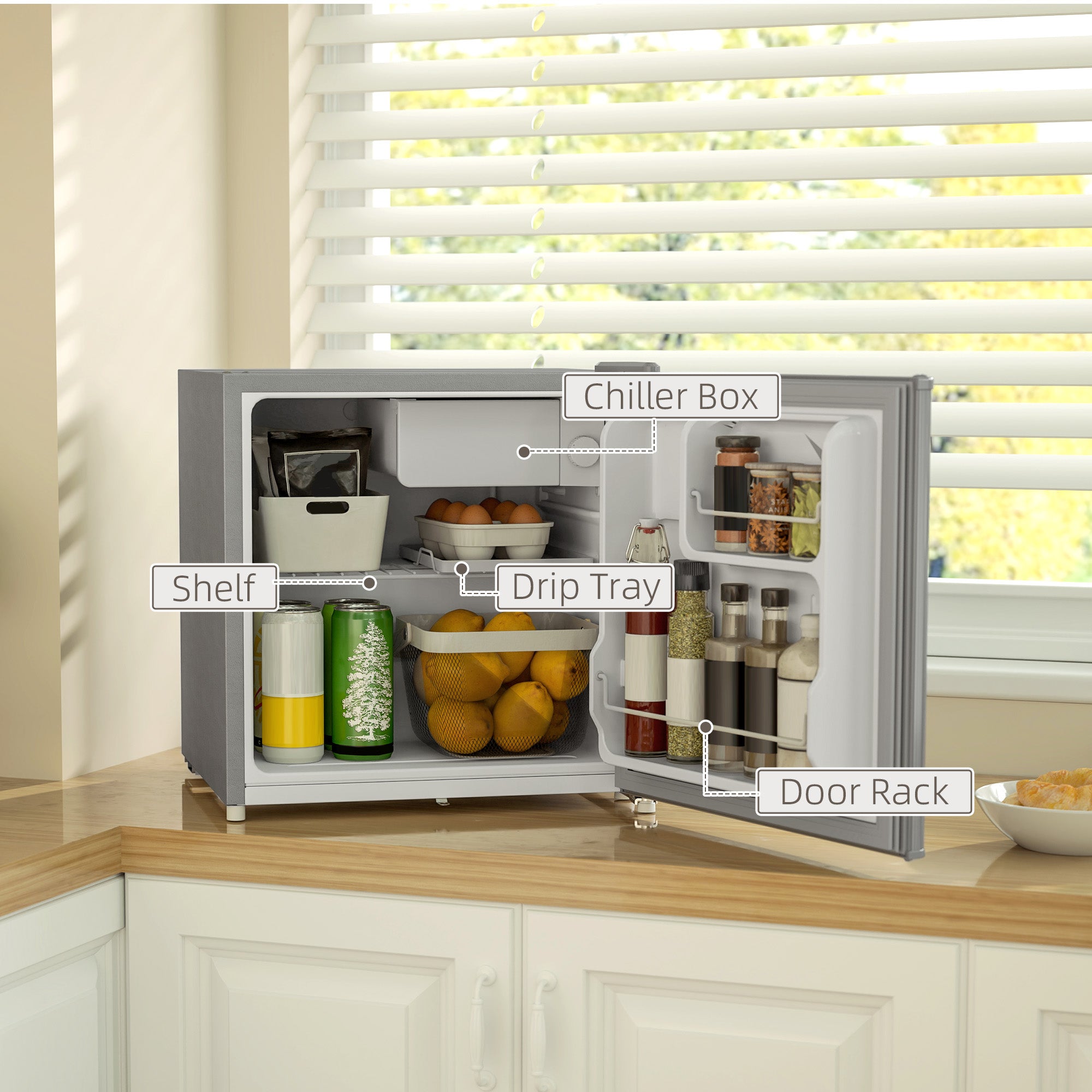 46 Litre Lockable Countertop Fridge - Grey