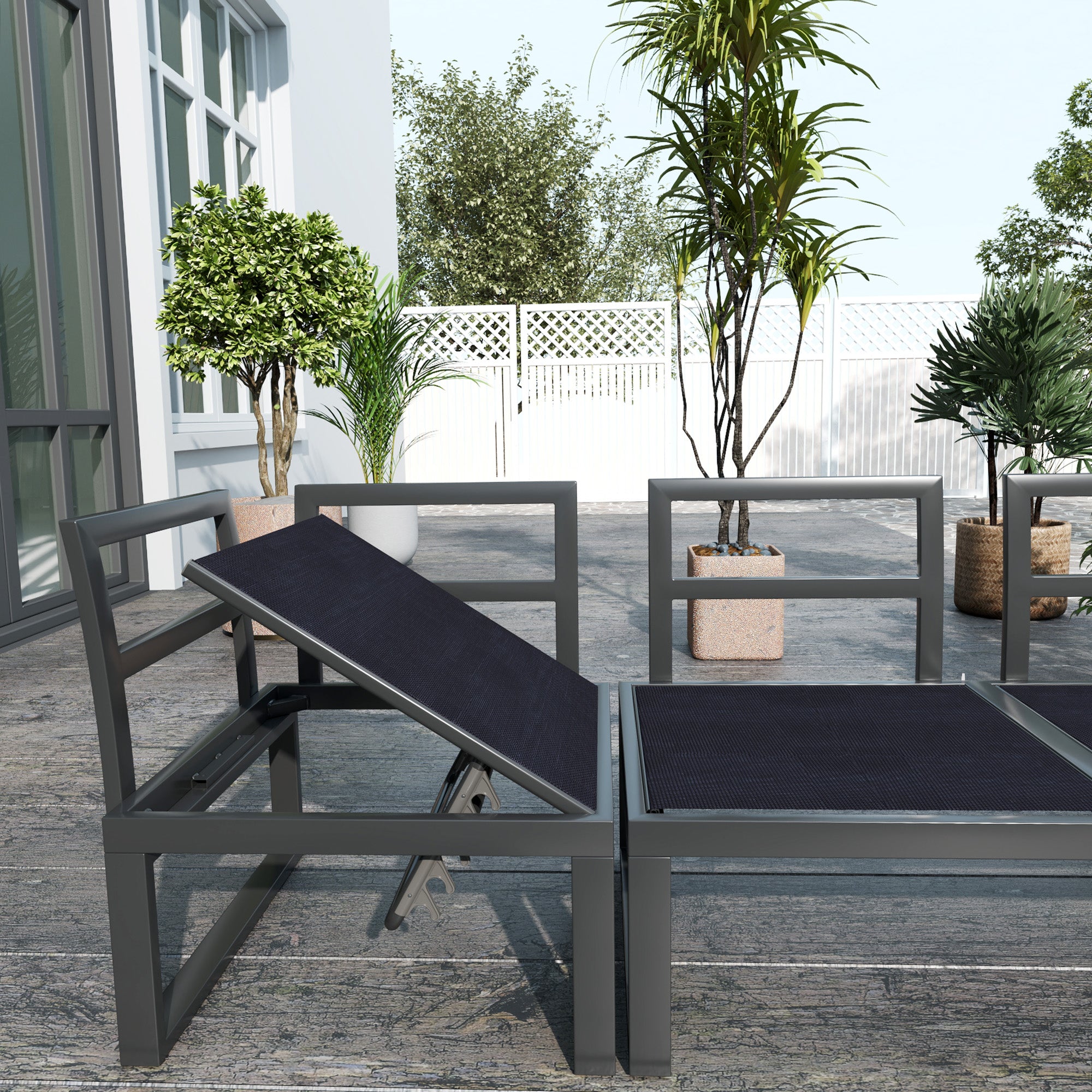 4-Piece Outdoor Patio Garden Lounge Set with 5-Level Reclining Corner Sofa & Cushions - Black Light Grey
