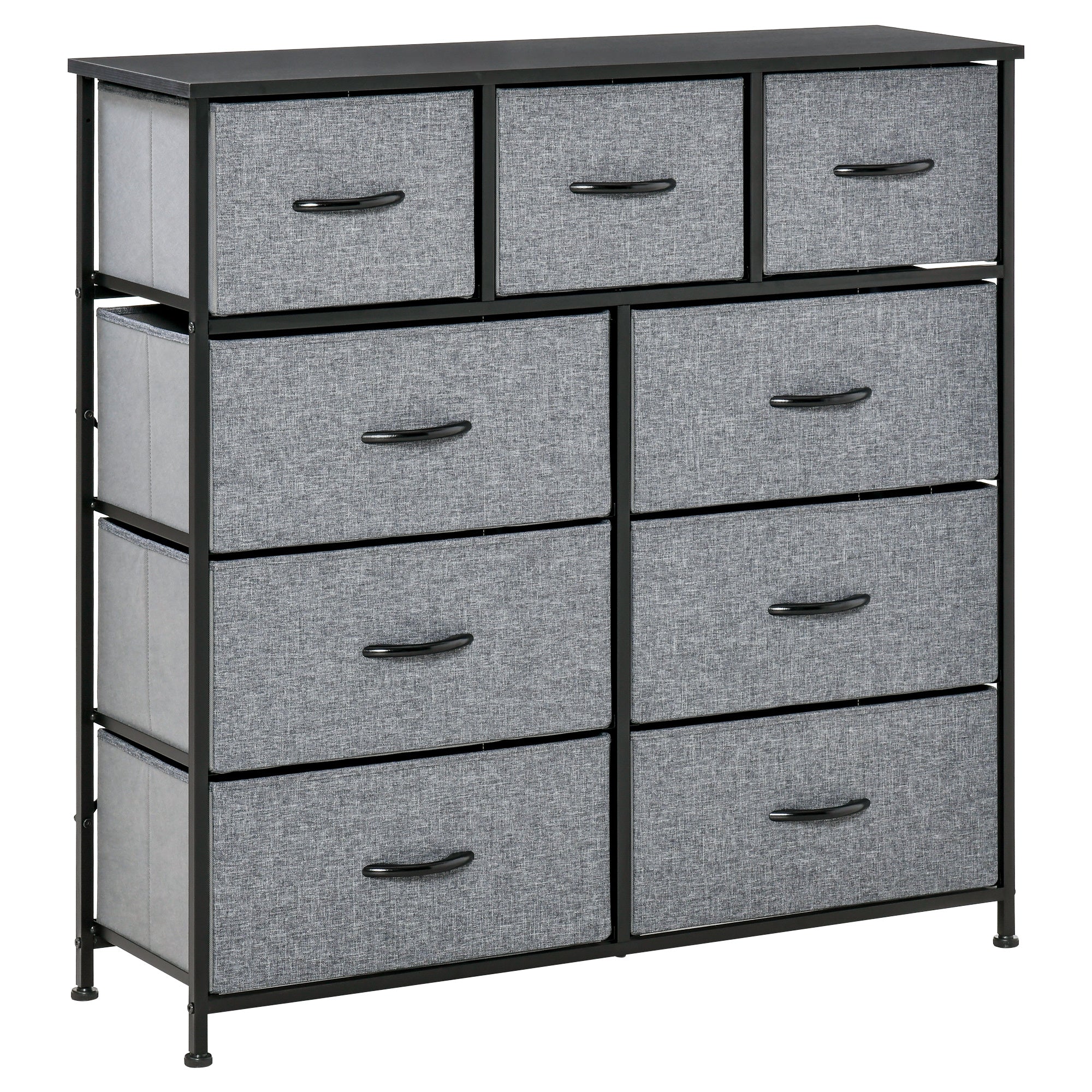 9 Drawers Storage Chest Dresser Organizer Unit , Easy Pull Fabric Bins, for Bedroom, Hallway, Entryway, Black & Grey