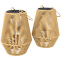 Hanging Solar Lanterns, 2 Pack Rattan Solar Lights with Handle for Patio, Pathway, Terrace, Auto On/Off, Brown
