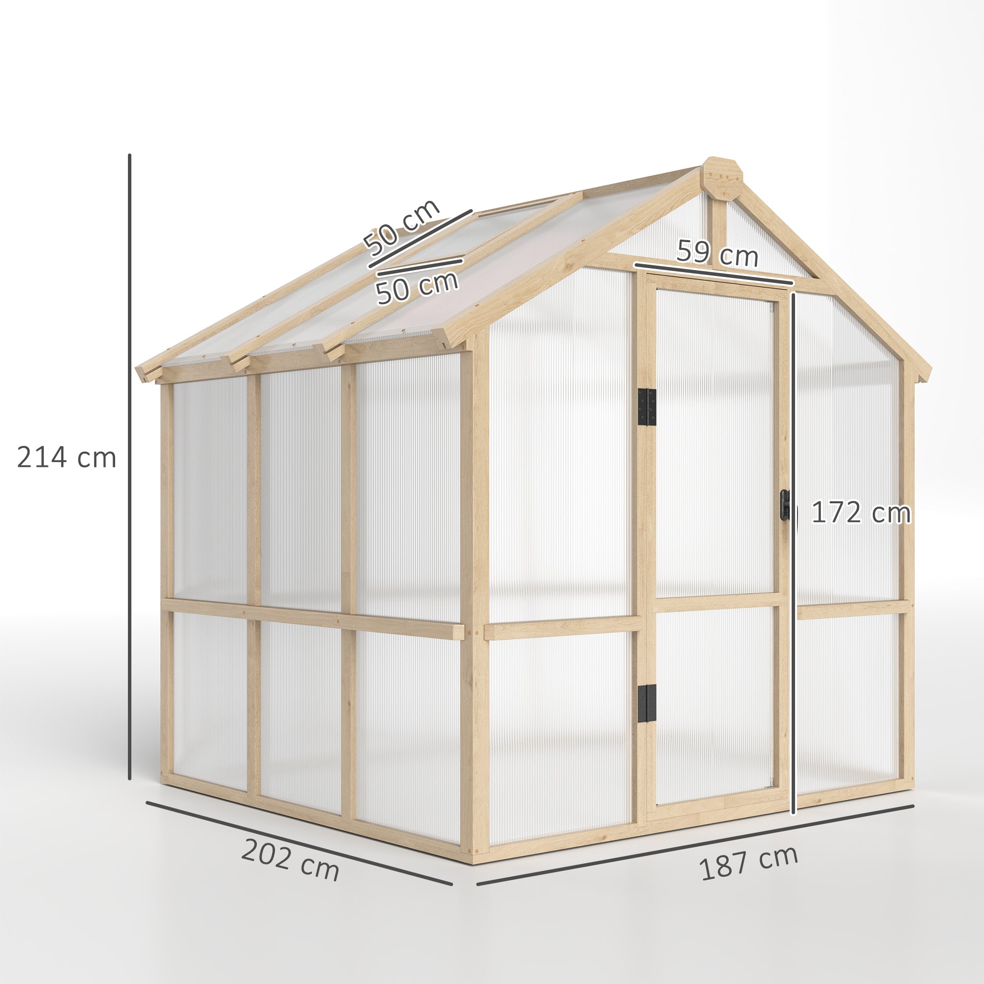 6.6 x 6ft Polycarbonate Greenhouse, Walk-in Wooden Greenhouse with Lockable Door and Window, Garden Plants Grow House, Brown