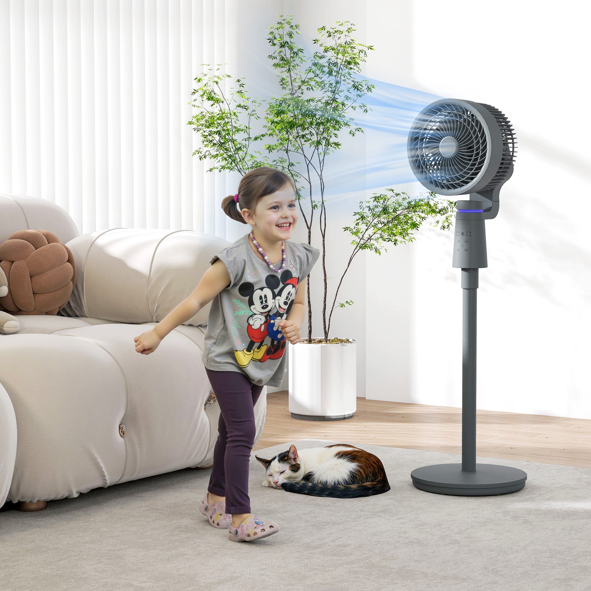 Pedestal Air Circulation Fan with Oscillating, Light Off, Grey