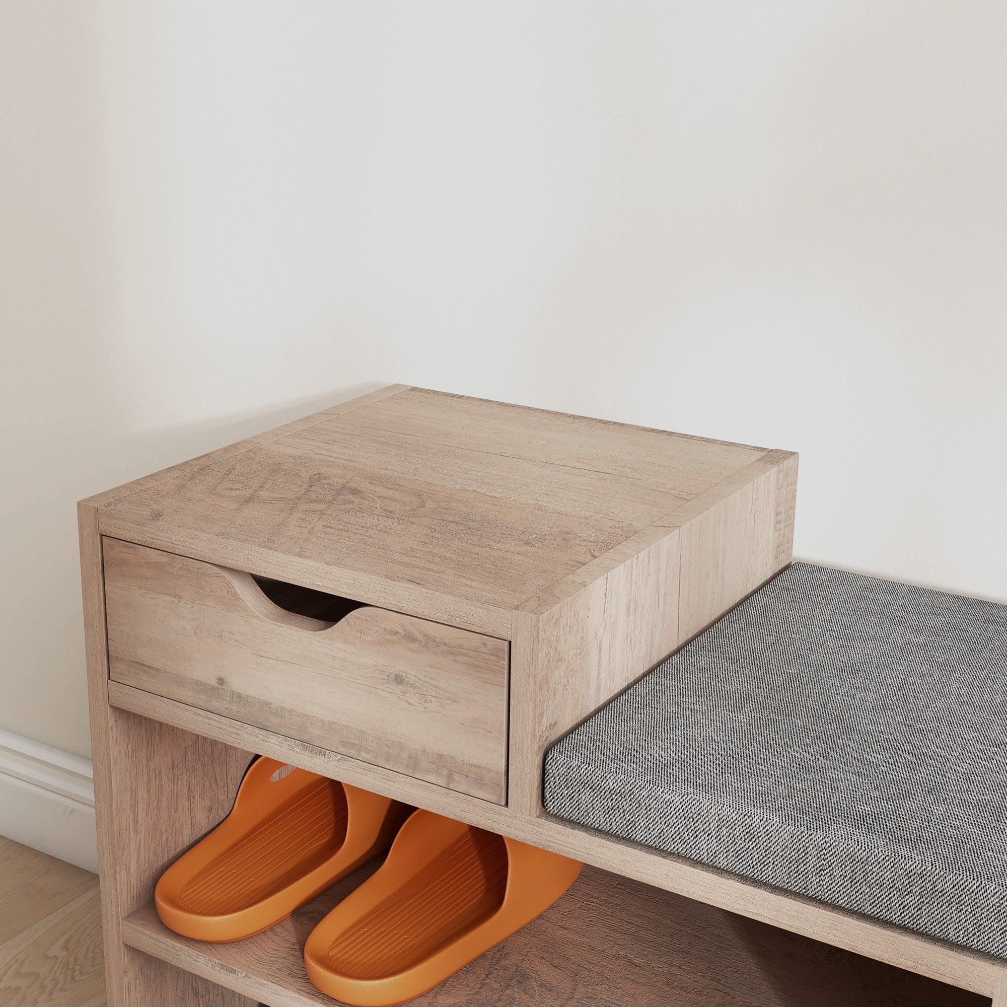 Multi-Compartment Shoe Bench, with Seat - Grey