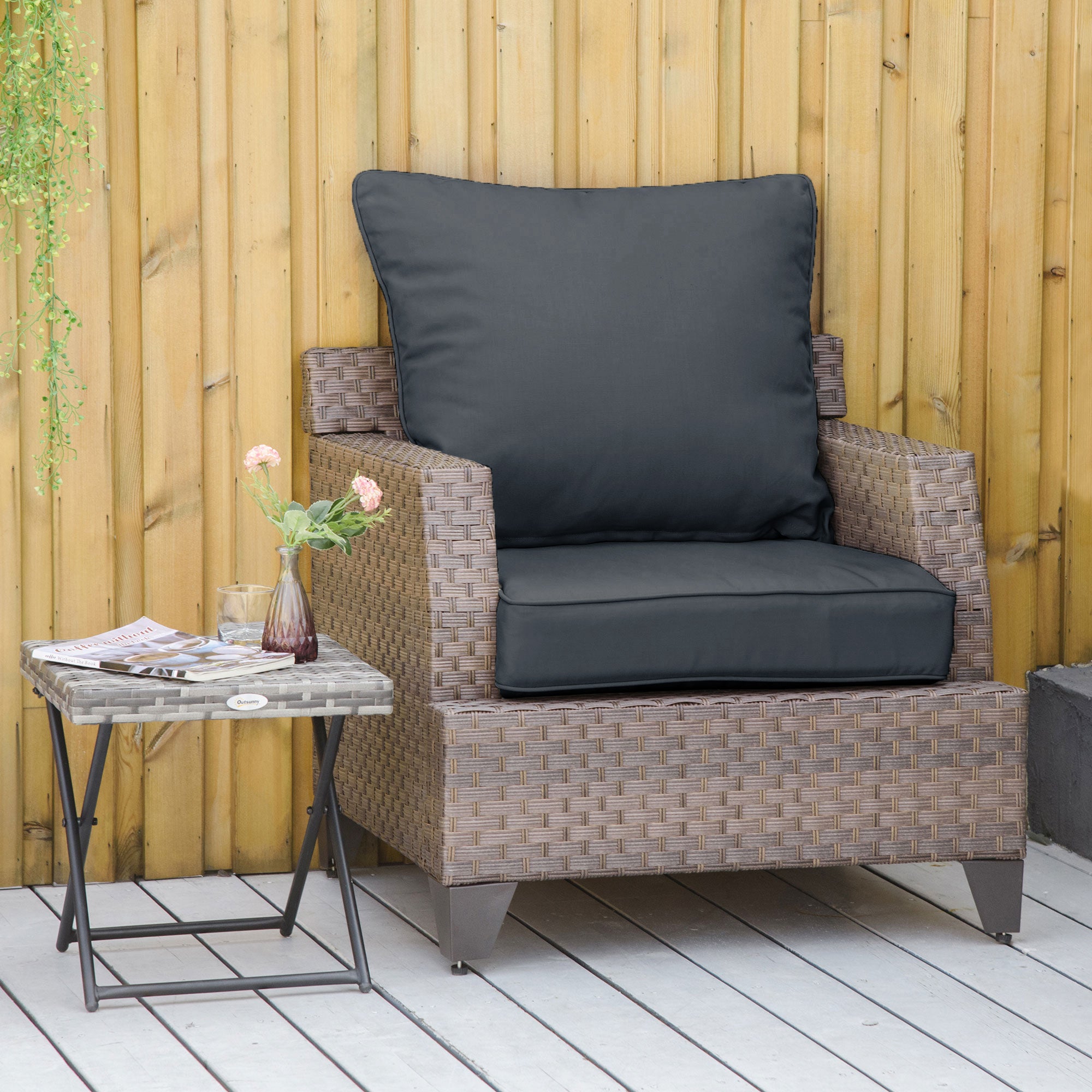 Outdoor Seat and Back Cushion Sets, 63L x 55W x 15Dcm Olefin Patio Deep Seating Chair Fade Resistant Replacement Cushion for Rattan Sofa, Indoor or Outdoor Furniture, Dark Grey