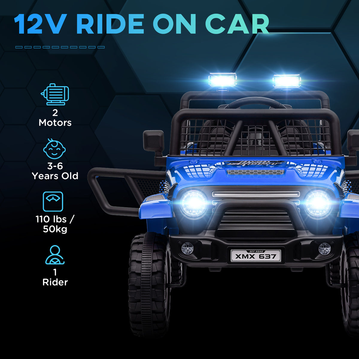 12V Kids Electric Ride-On Truck with Remote, Suspension, Music & Lights - Blue