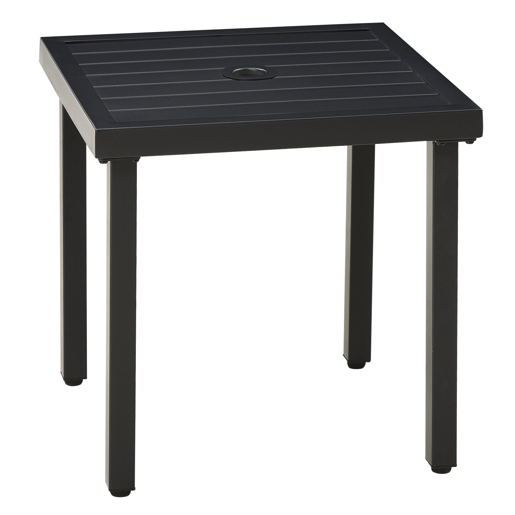 Garden Side Table End Table Patio Coffee Table with Umbrella Hole, Steel Frame for Balcony, Black