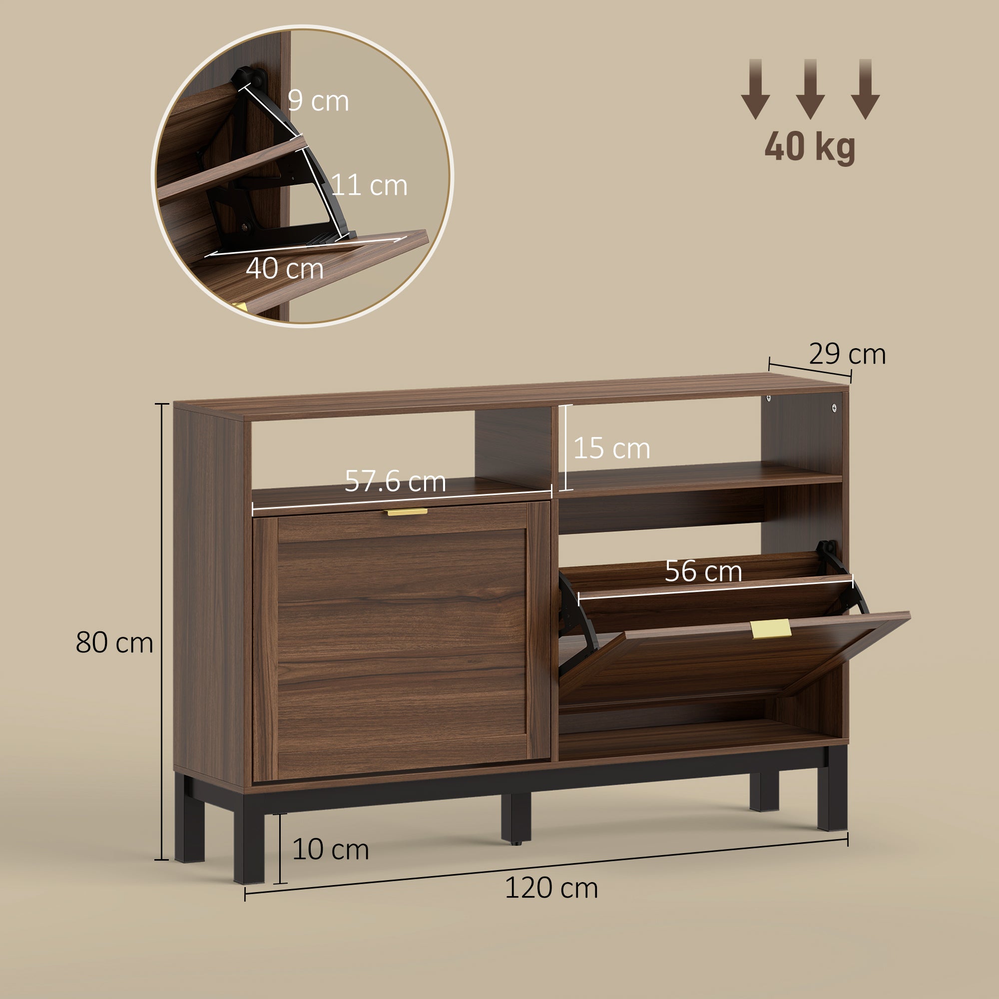 Shoe Cabinet with 2 Flip Drawers, Narrow Shoe Storage Top for Entryway Hallway, Rustic Brown