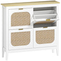 Narrow Shoe Cabinet, Boho Slim Shoe Storage Cabinet with 4 Flip Drawers, Holds 20 Pairs, White