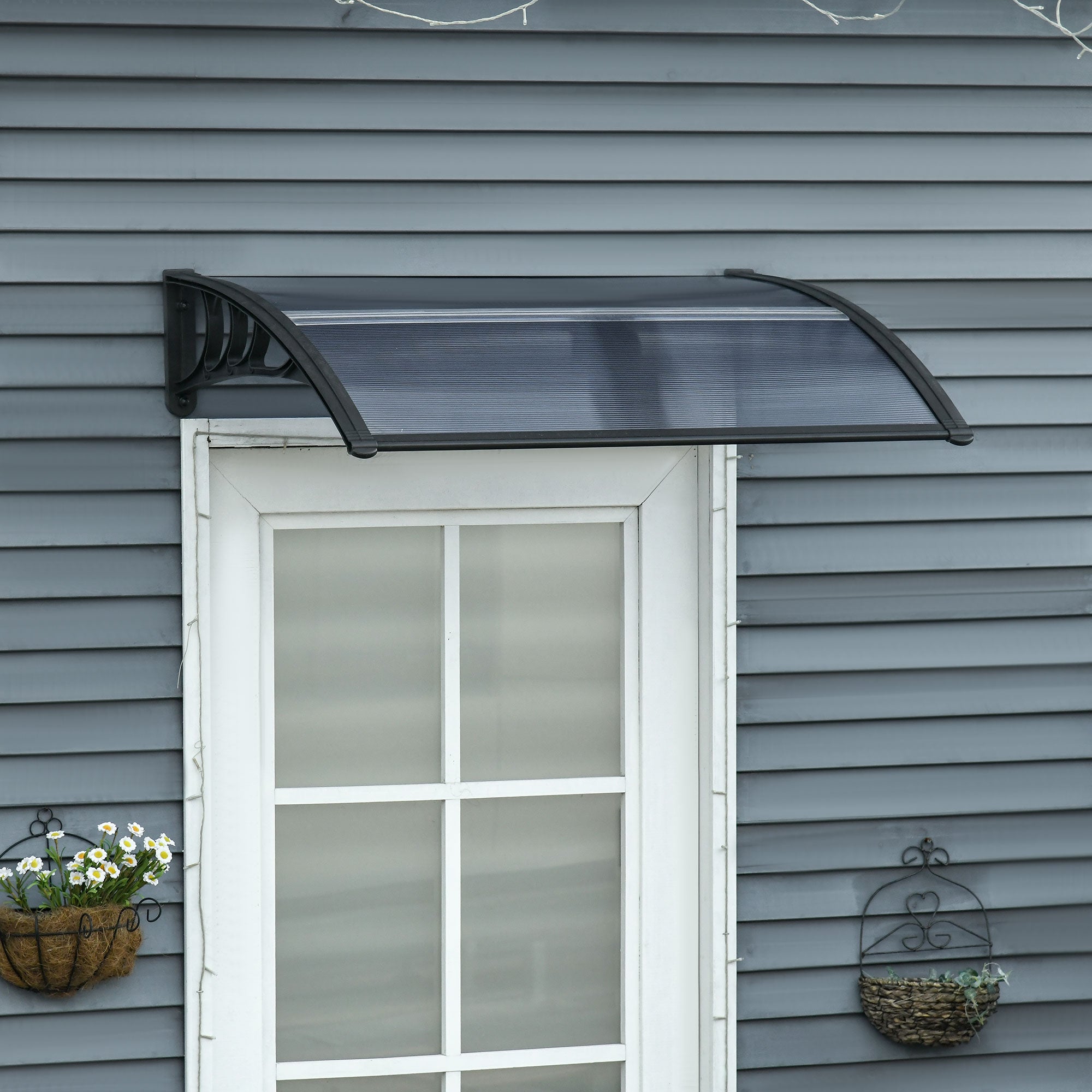 Door Canopy Awning Outdoor Window Rain Shelter Cover for Front/Back Door Porch Black 100 x 75cm