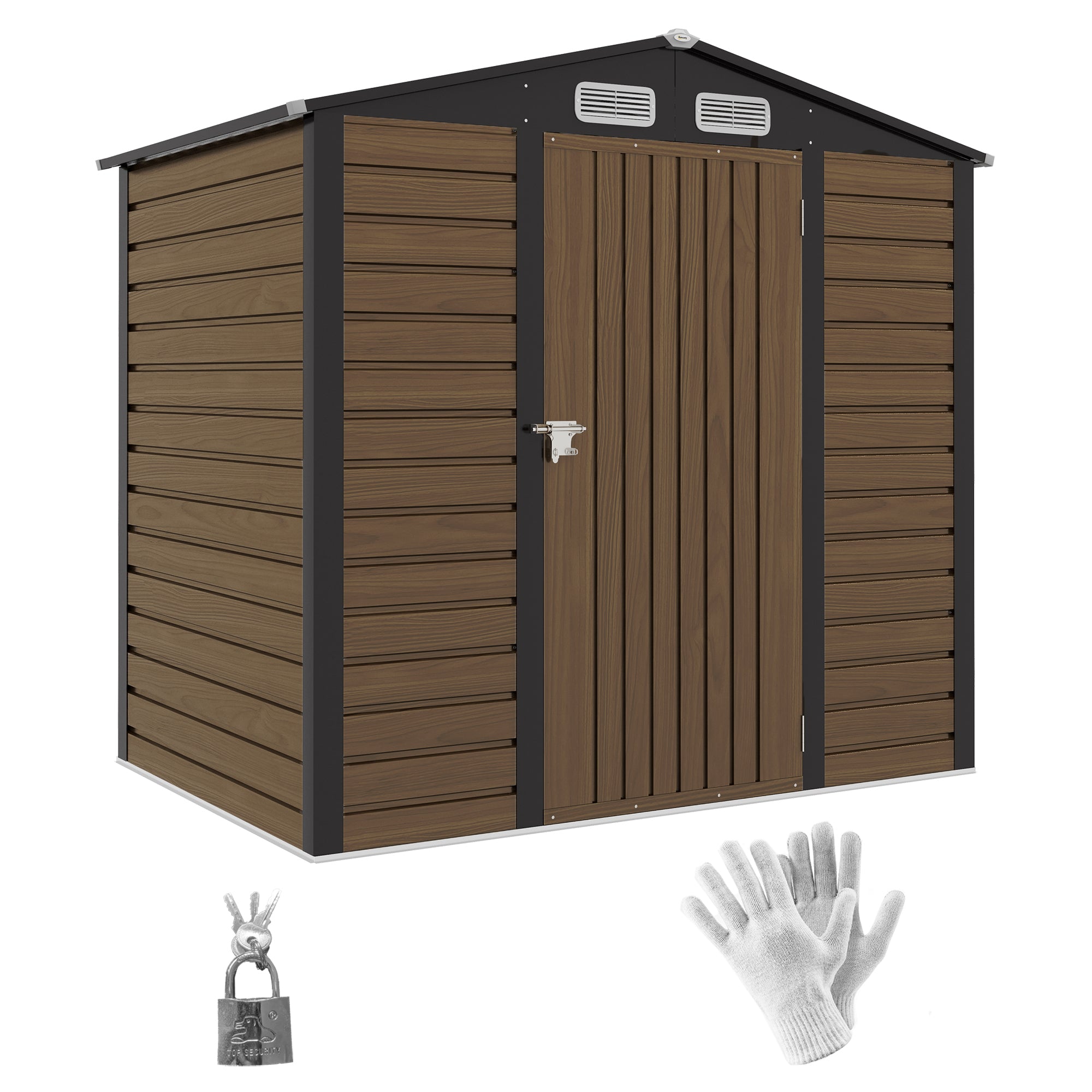 4 x 6ft Galvanised Steel Garden Shed with Lock and Gloves - Oak